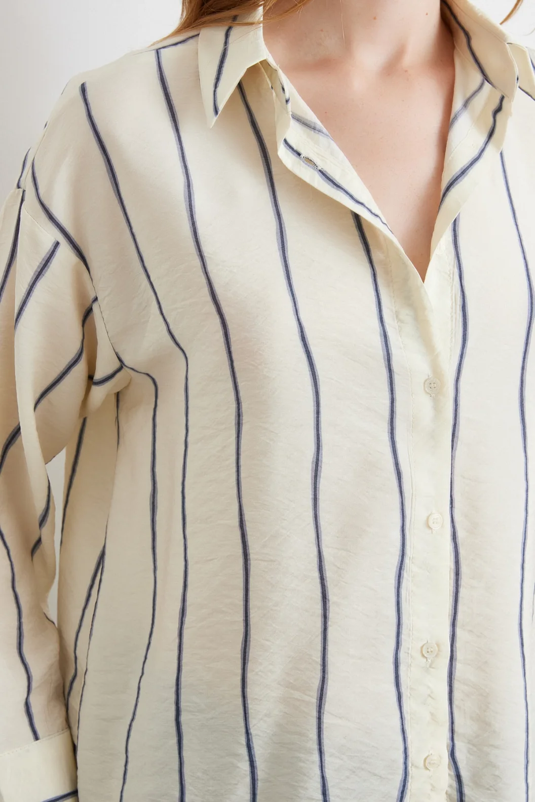 Çizgili Modal Gömlek İndigo