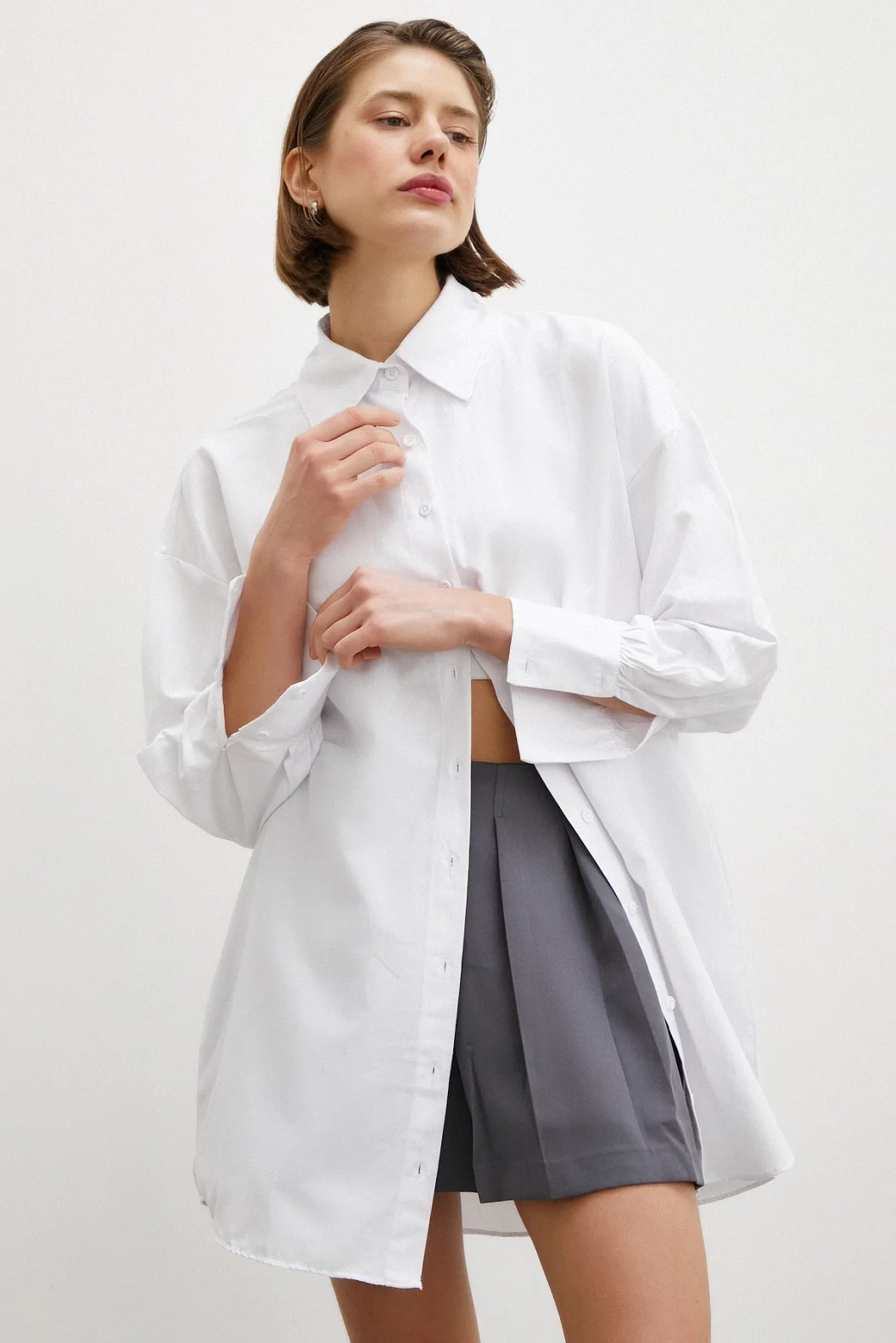 قميص تنورة فستان رمادي