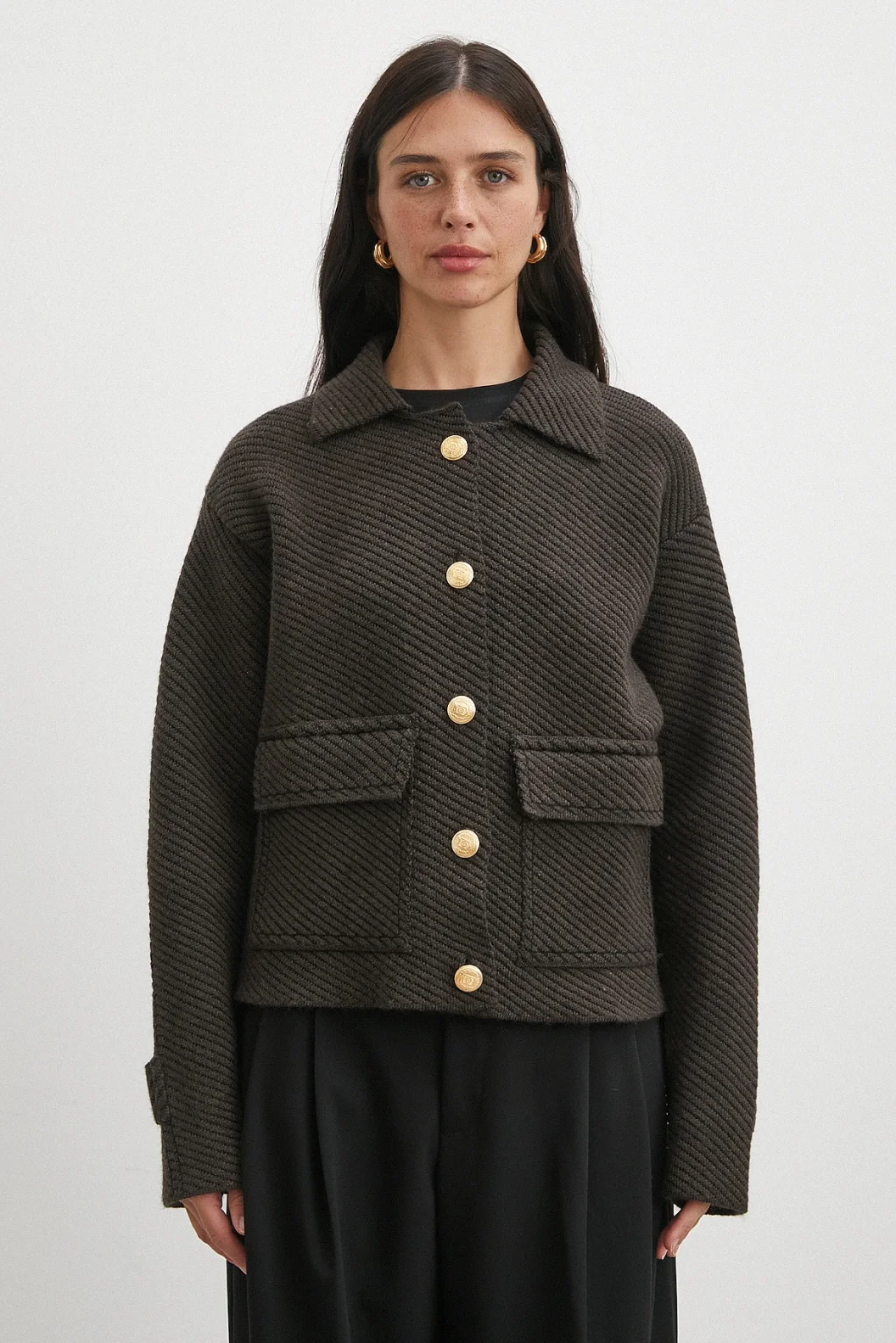 Polo Yaka Cepli Gold Düğmeli Ceket Kahve