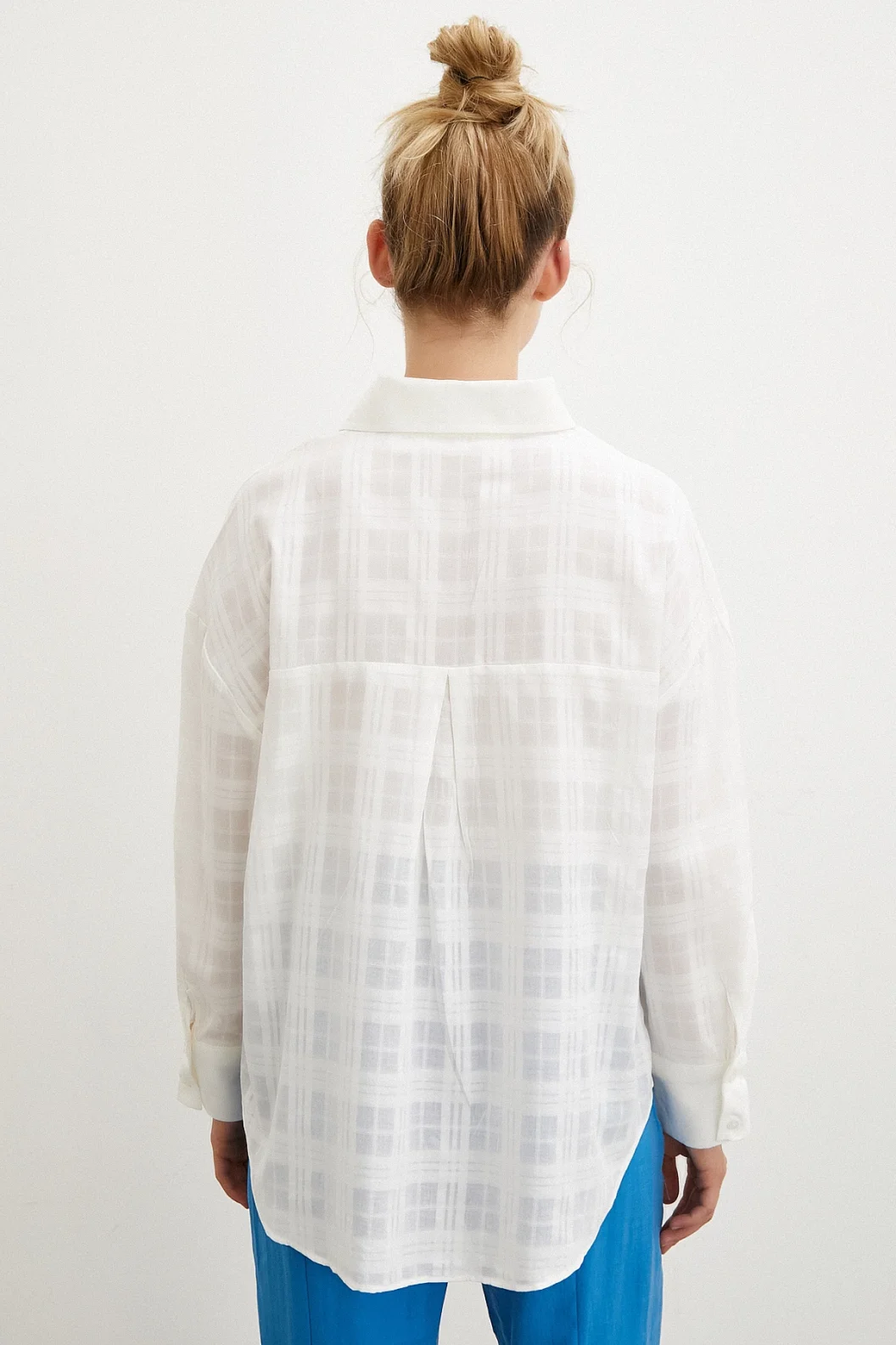 Kariertes Popeline-Hemd Weiß