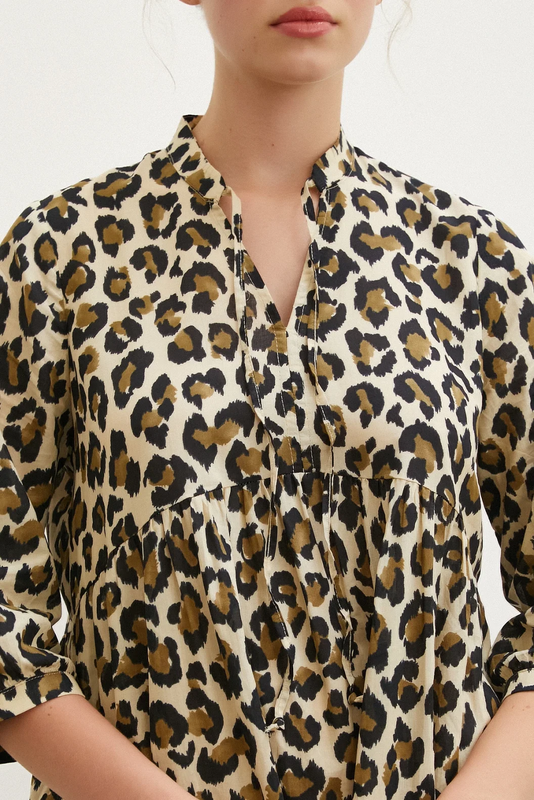 High Collar Patterned Maxi Dress Black