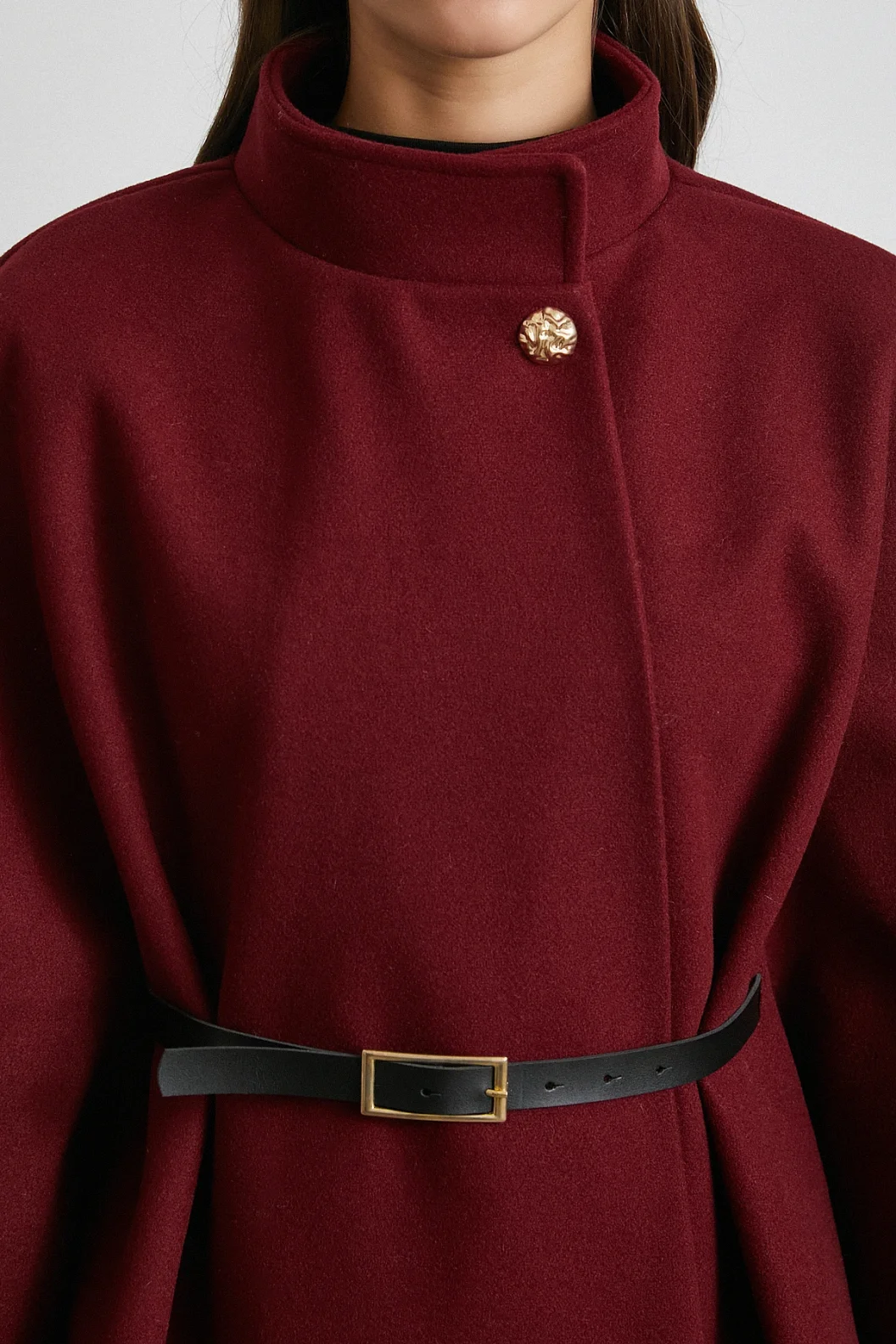 Kemerli Kaşe Panço Bordo