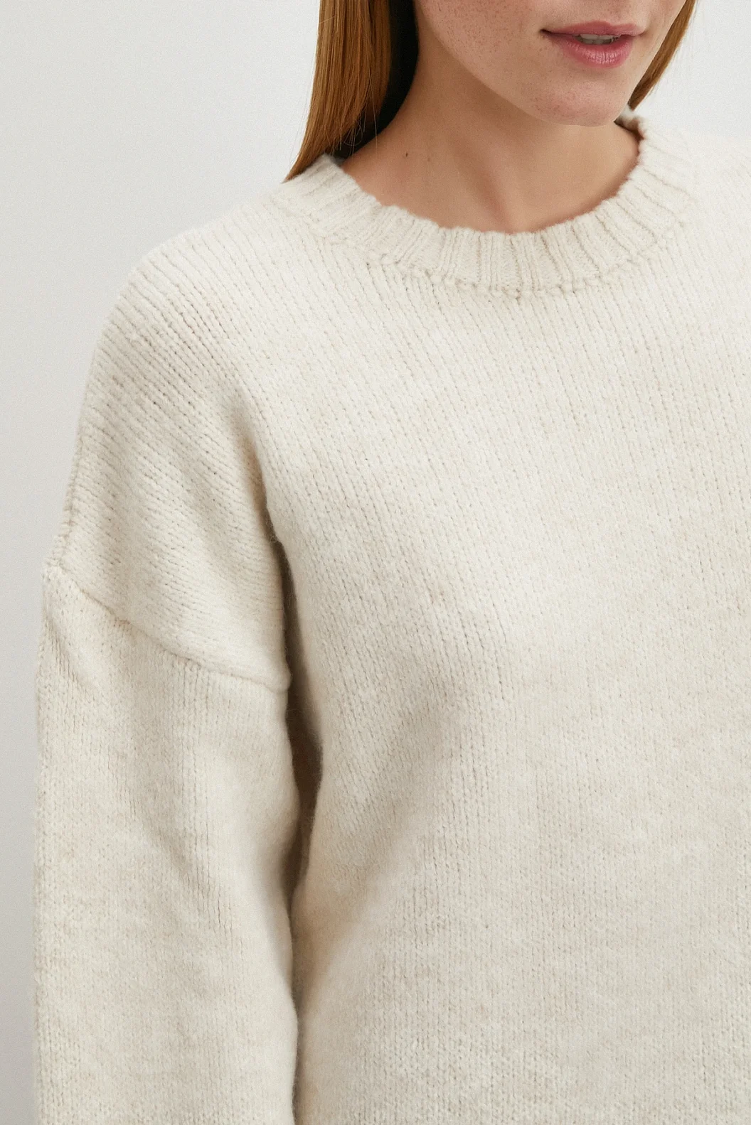 Bisiklet Yaka Fitilli Triko Kazak Ekru