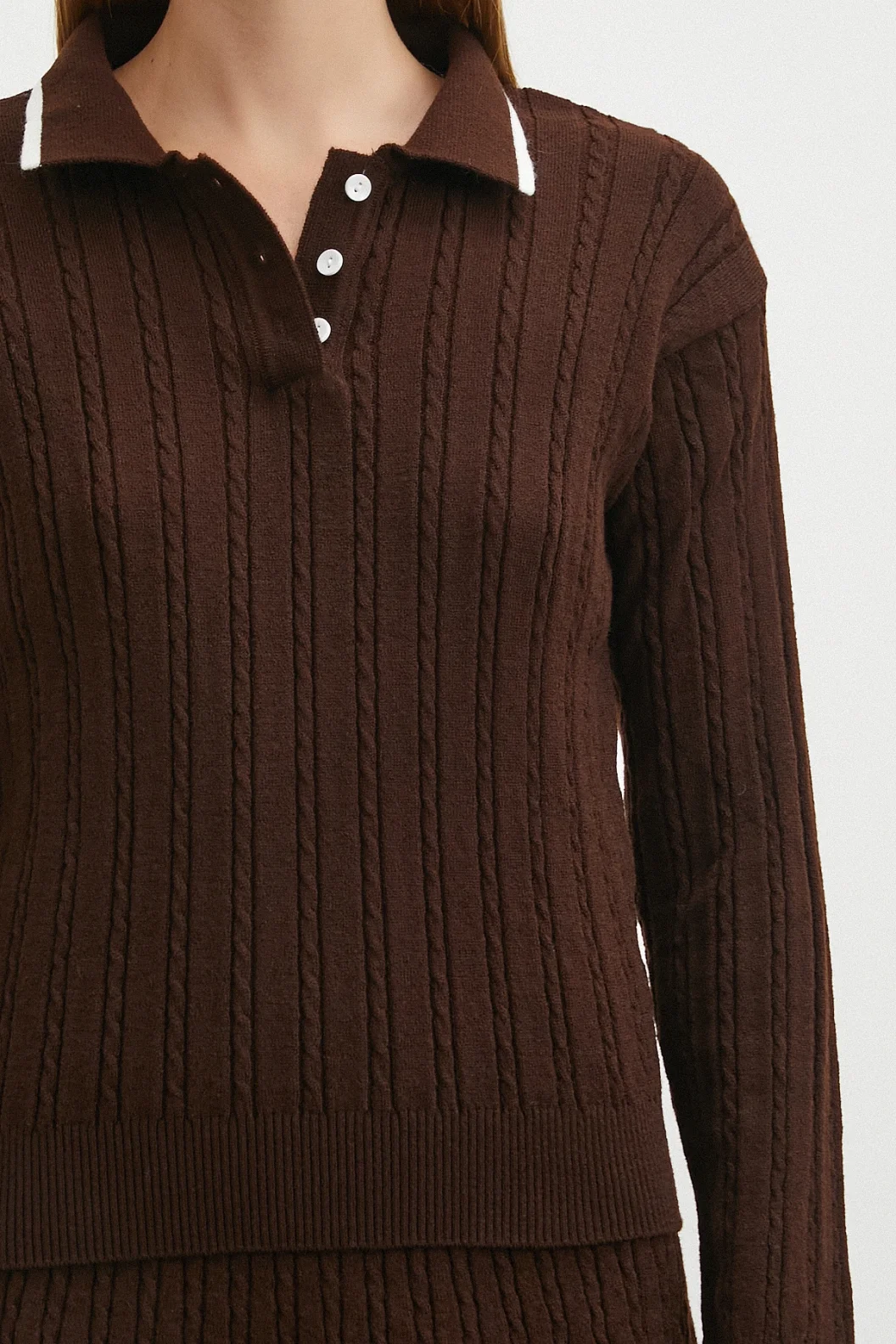 Polo Yaka Etekli Takım Kahve