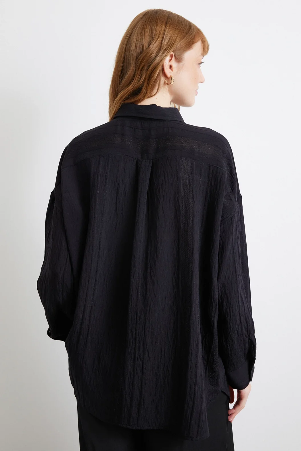 Spitzenbesetztes Transparenz-Baumwollhemd Schwarz