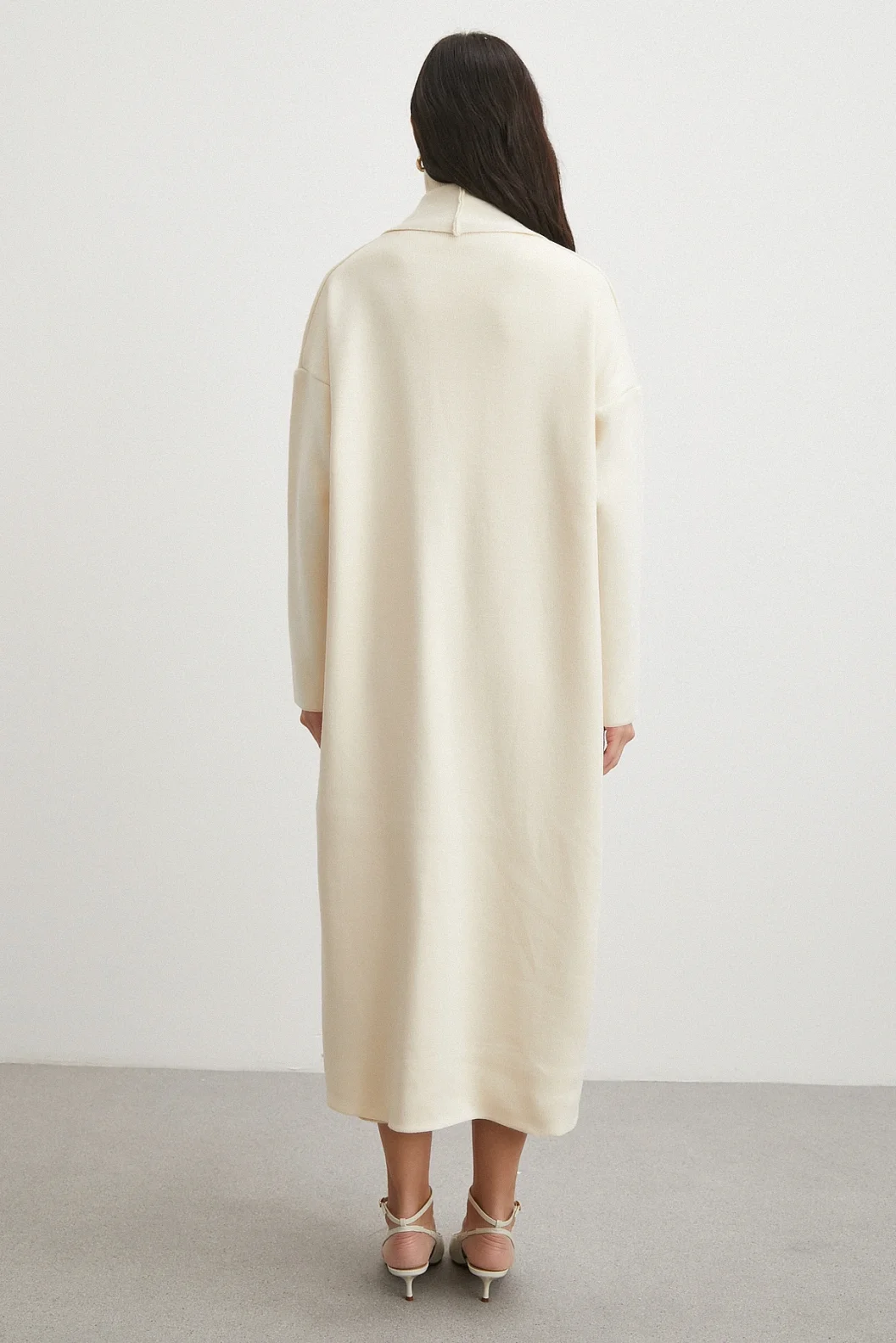 Uzun Elbiseli Hırka Triko Takım Ekru