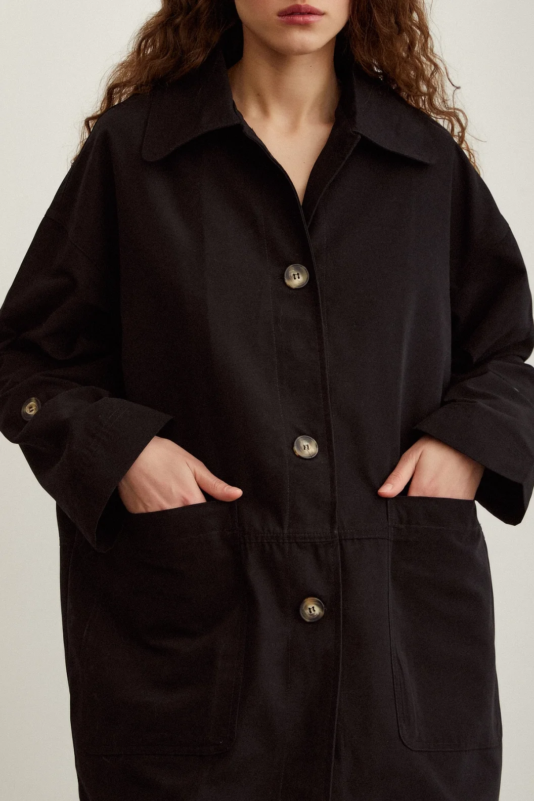 Torba Pocket Trench Coat Black