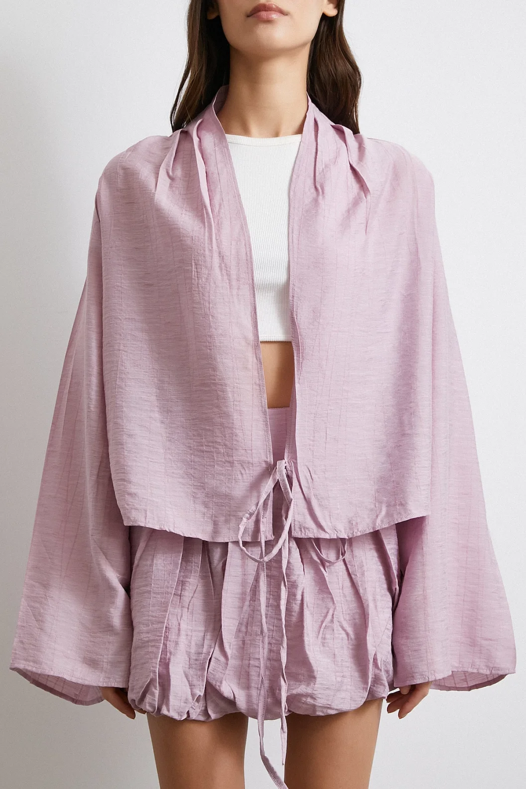 Geniş Kol Önden Bağlamalı Bluz Lila