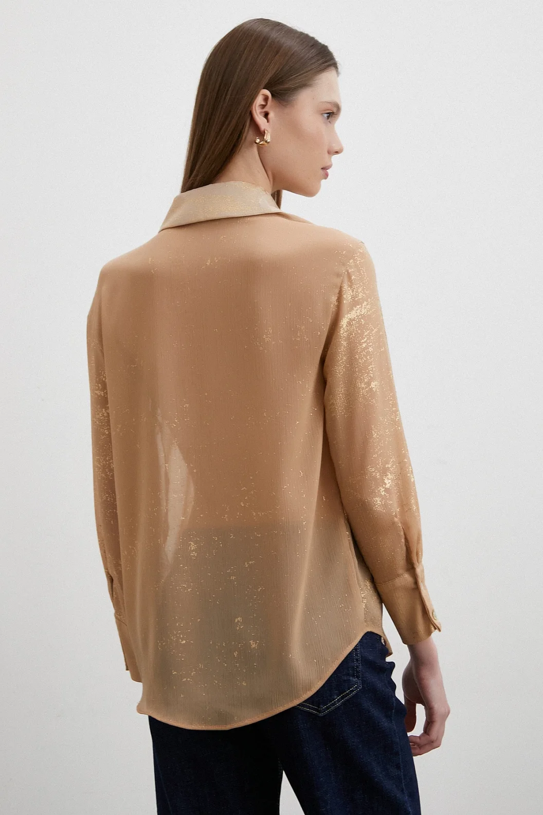 Sequined V-Neck Shirt Gold