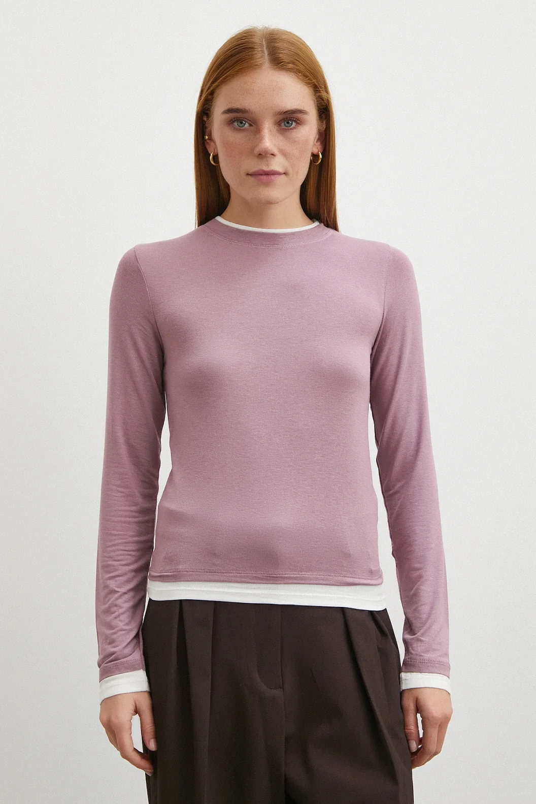 Garnili Bisiklet Yaka Bluz Lila