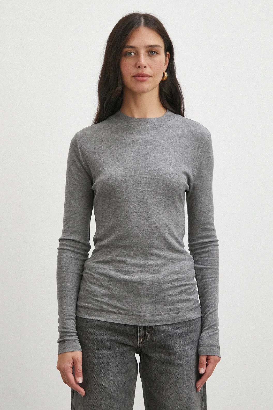 Bisiklet Yaka Uzun  Kol Bluz Gri