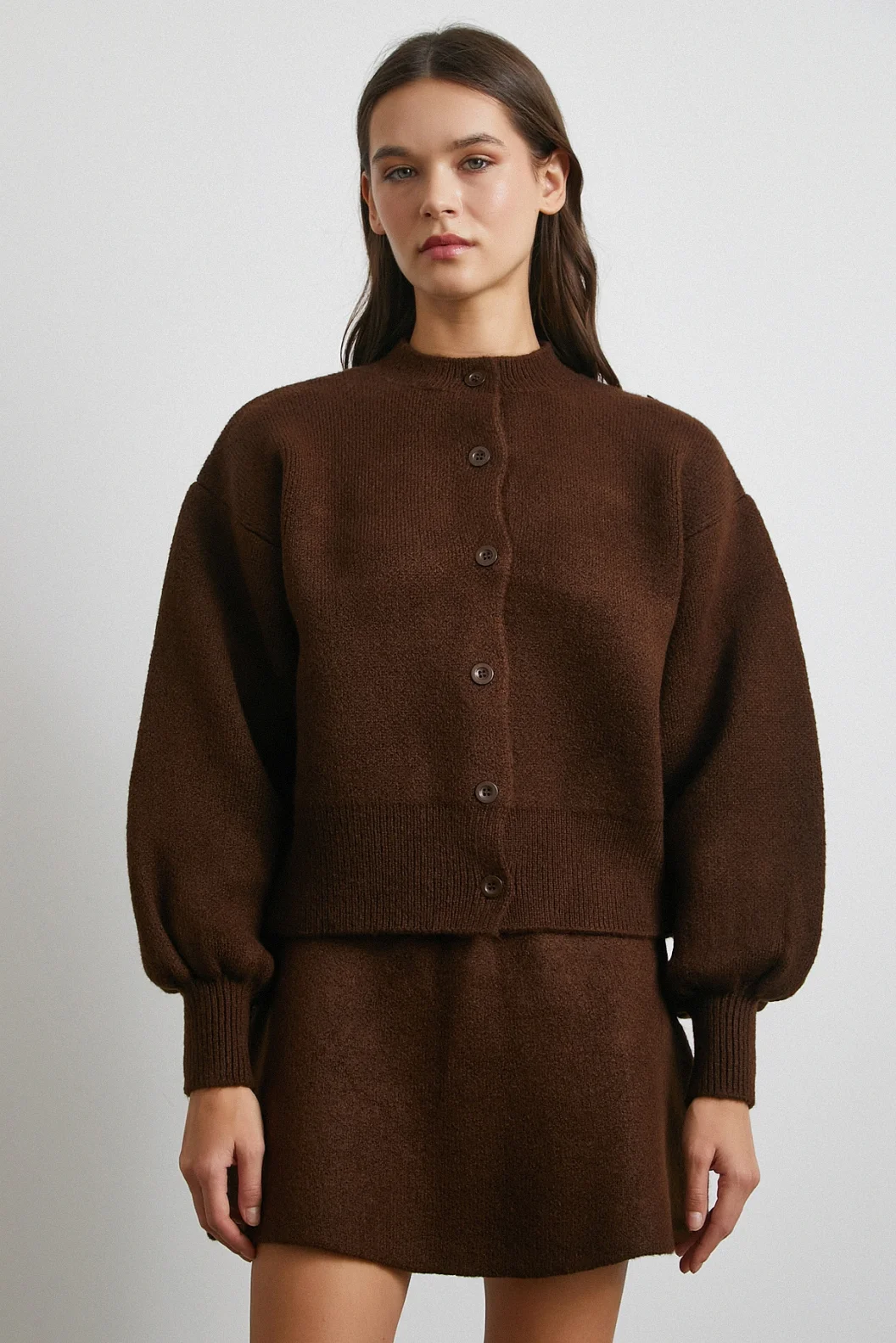 Hırka Etek Triko Takım Kahve