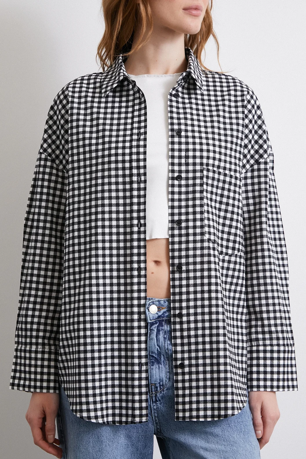 Pamuklu Ekose Gömlek Siyah