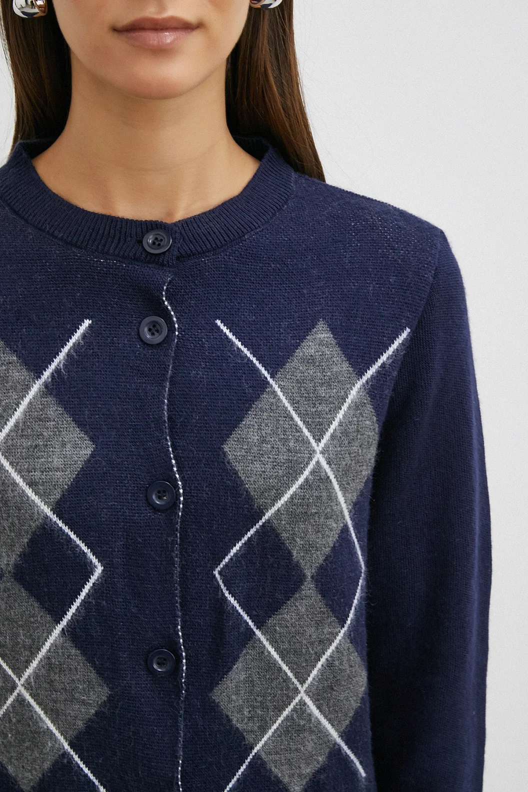 Düğmeli Baklava Desenli Hırka Lacivert