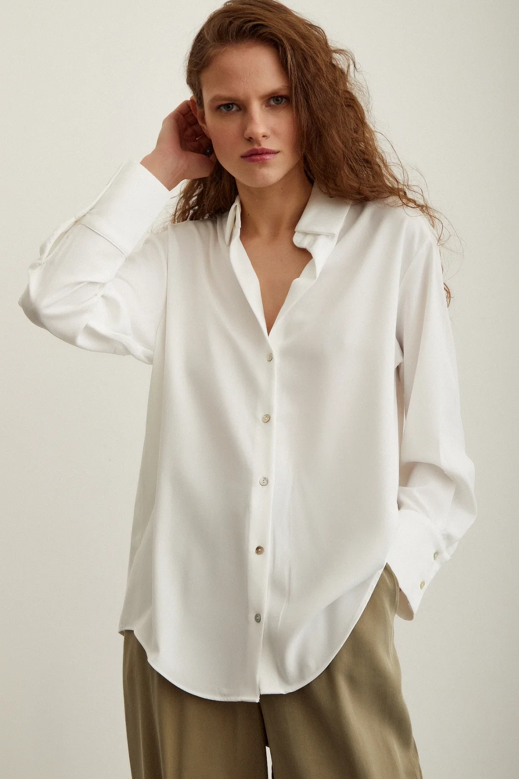 Satin Shirt with Lace Ecru