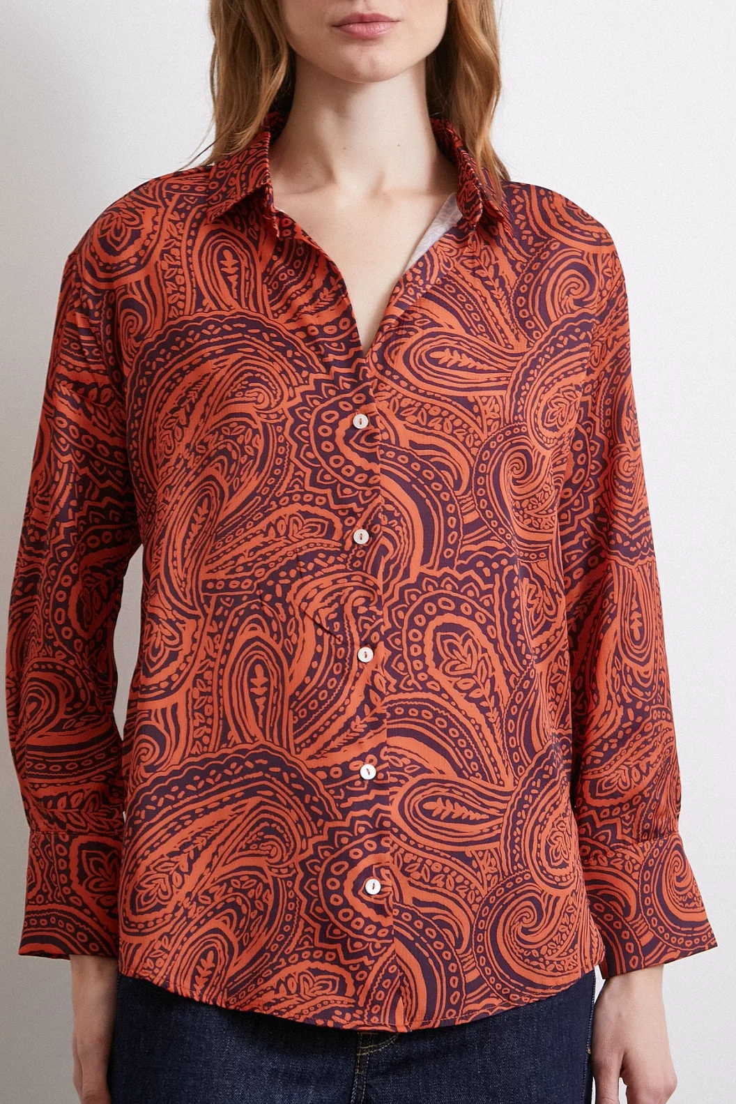 Bedruckte Waffel Satinbluse Orange