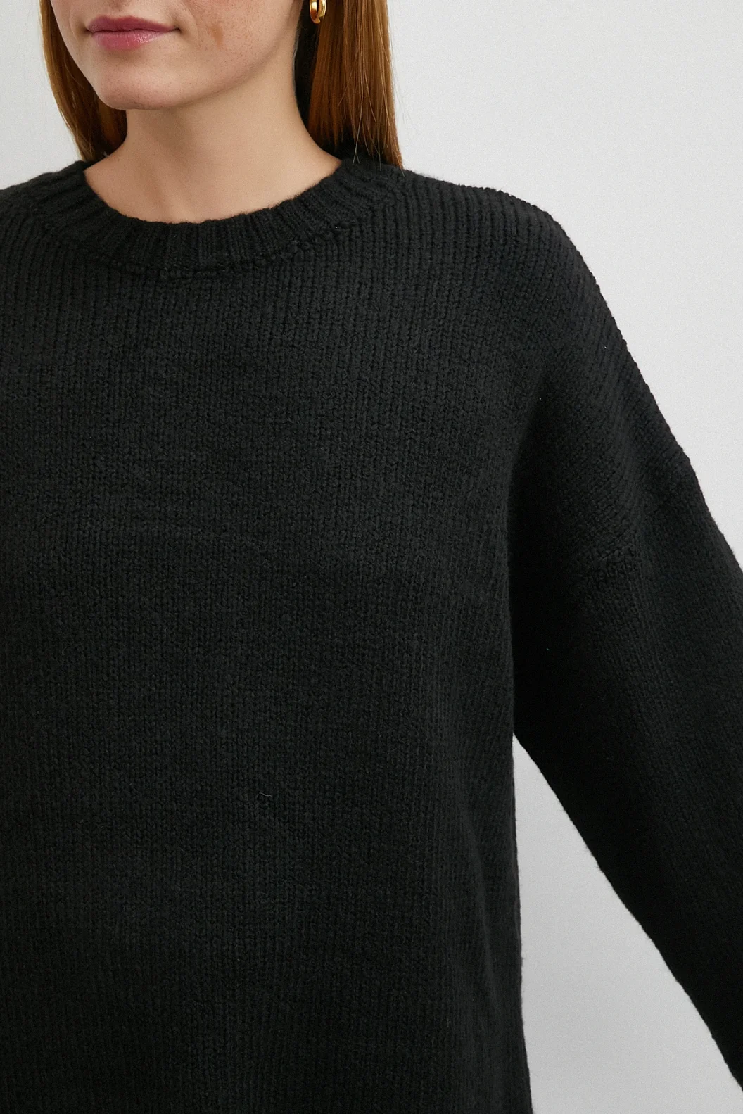 Bisiklet Yaka Fitilli Triko Kazak Siyah