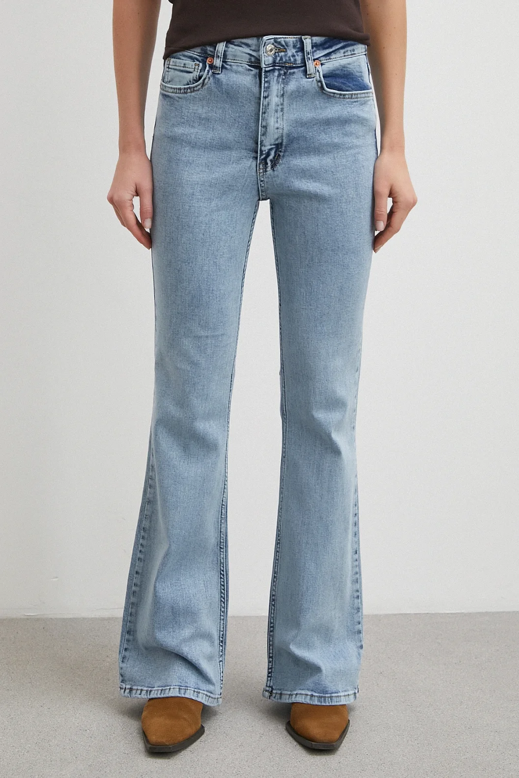 Orta  Bel Likralı İspanyol Paça Jean Buz Mavisi