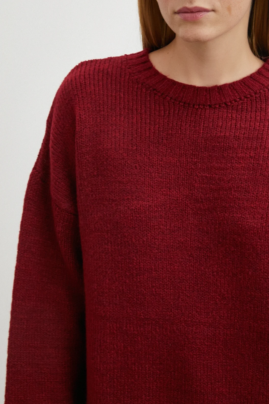 Bisiklet Yaka Fitilli Triko Kazak Bordo