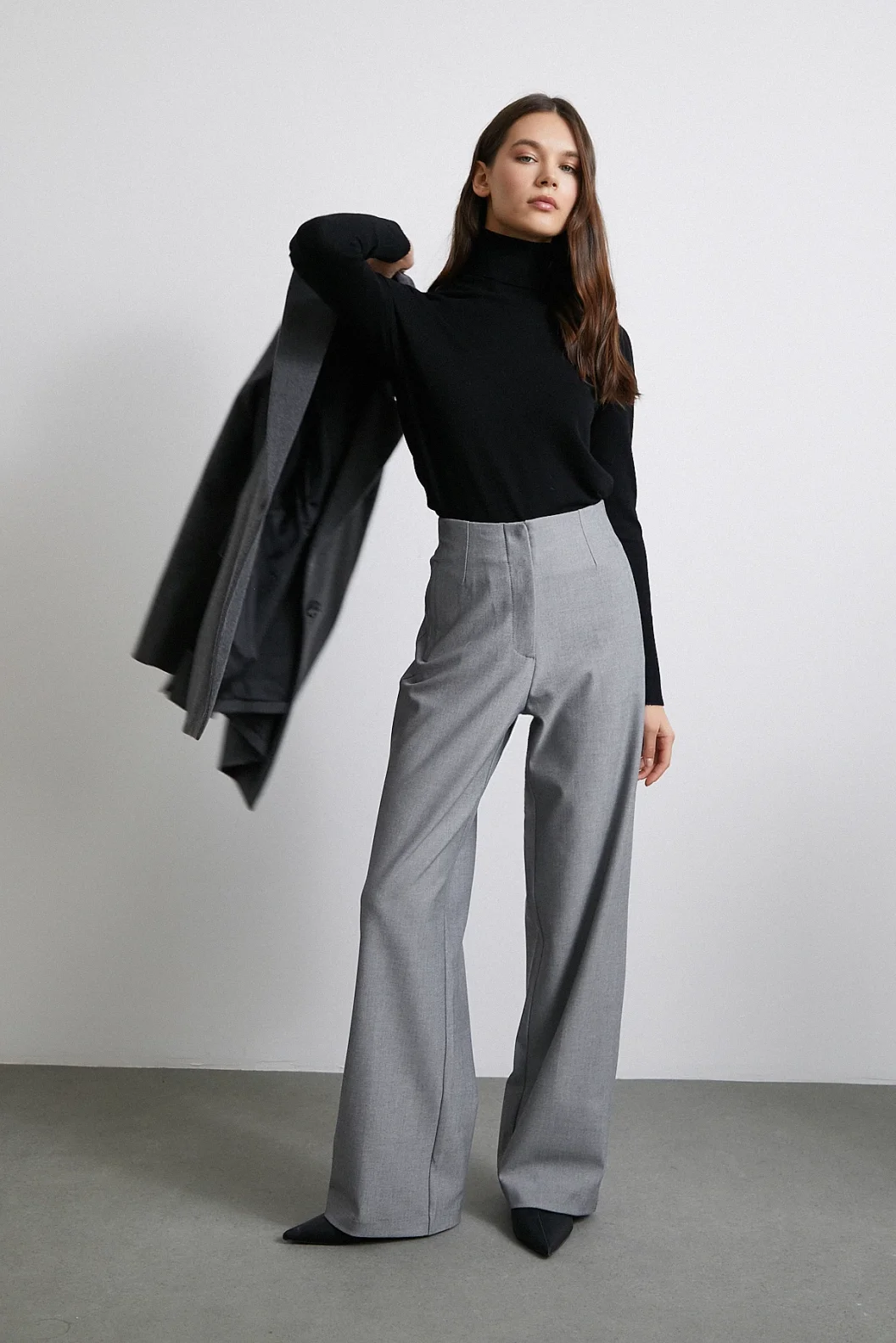 High-Waisted Wide Leg Trousers Gray