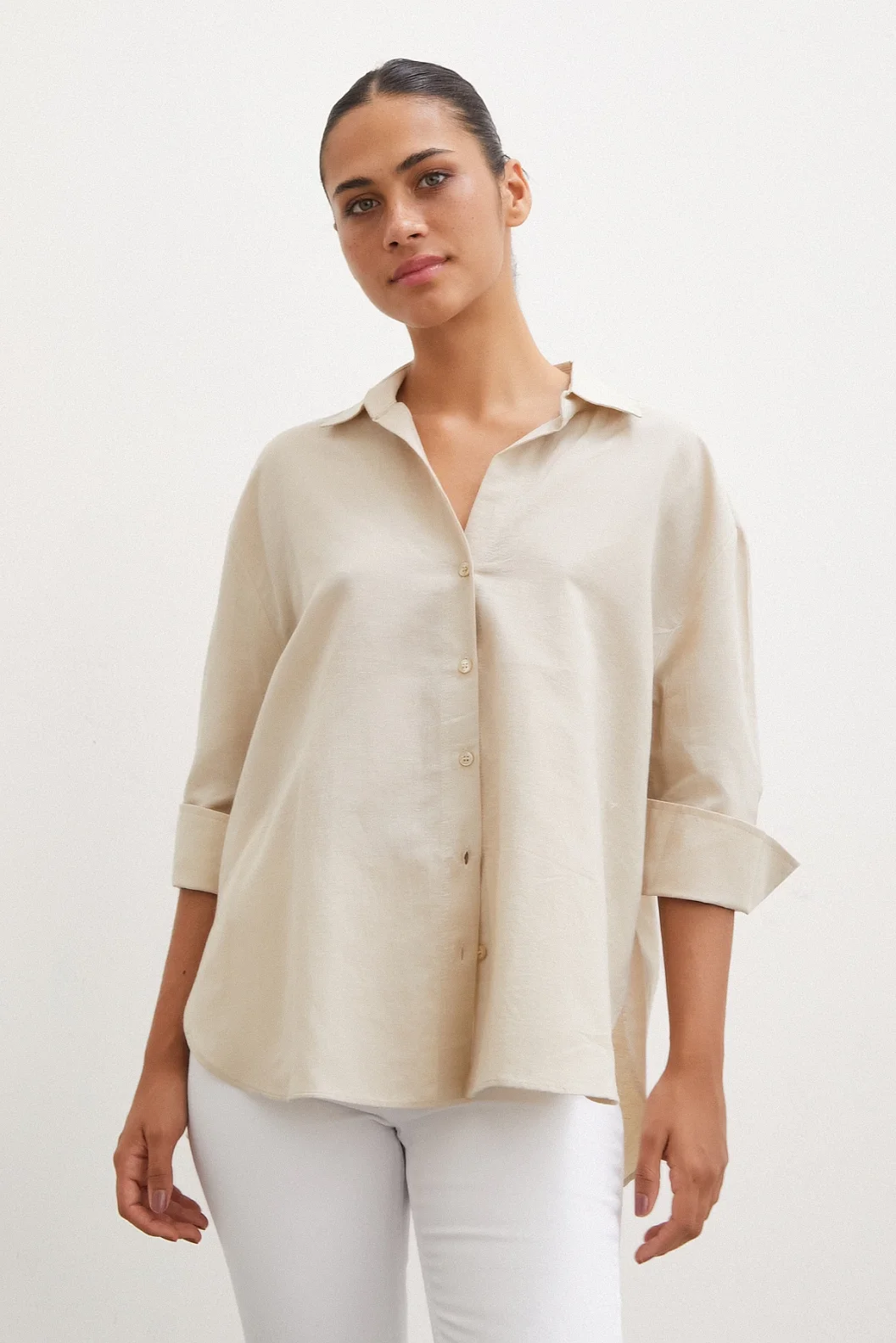 Ripped Poor Arm Shirt Beige