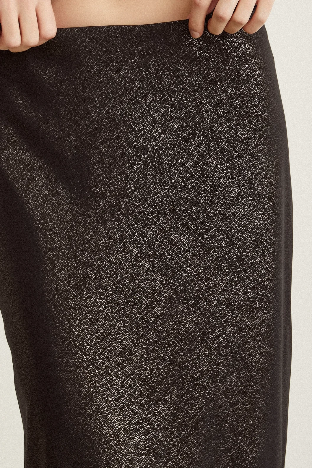 Shiny Bias Cut Skirt Gold Leaf