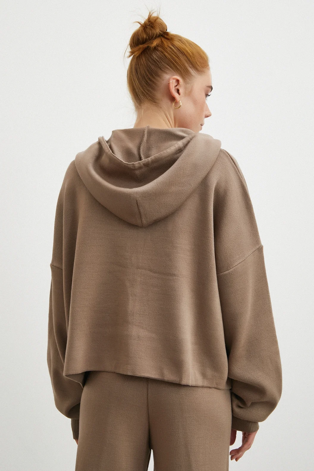 Çift Fermuarlı Kapüşonlu Pantolonlu Takım Vizon