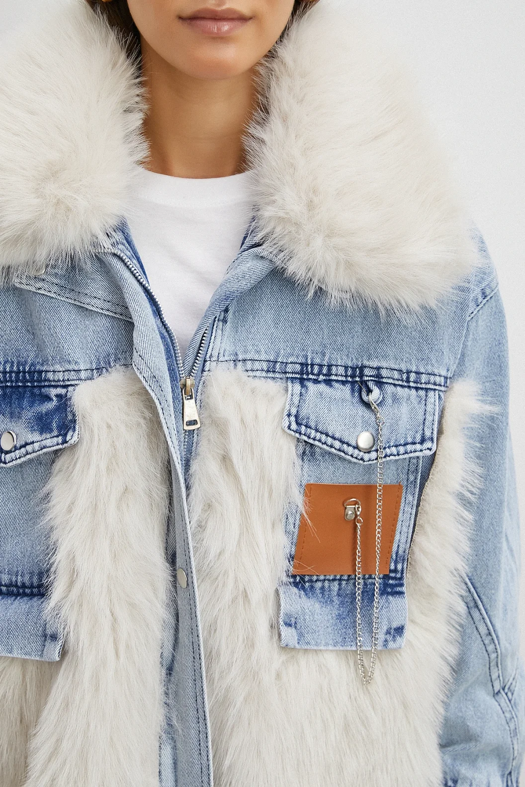 Kot Garnili Kürklü Mont Mavi