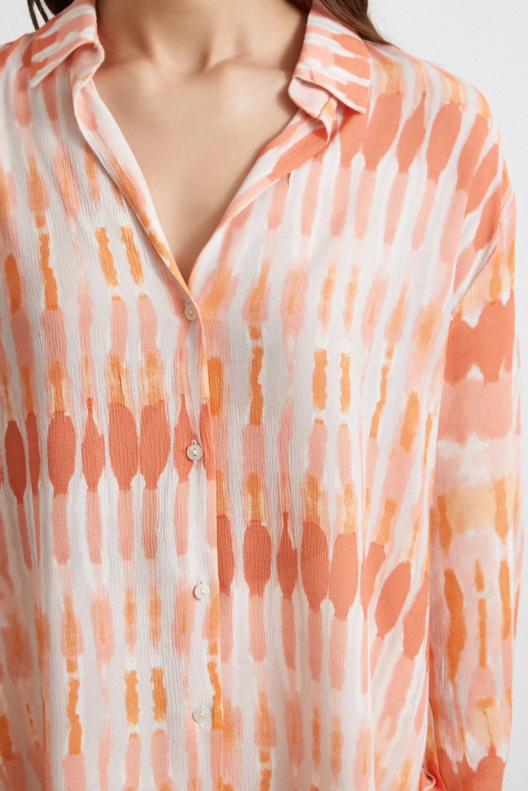 V Neck Viscose Moroccan Shirt Orange