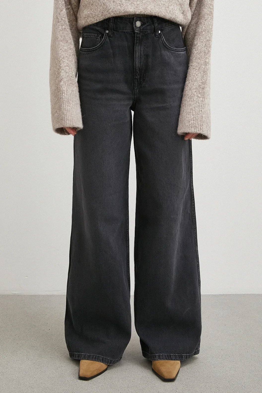 Yüksek Bel Geniş Paça Jean Siyah