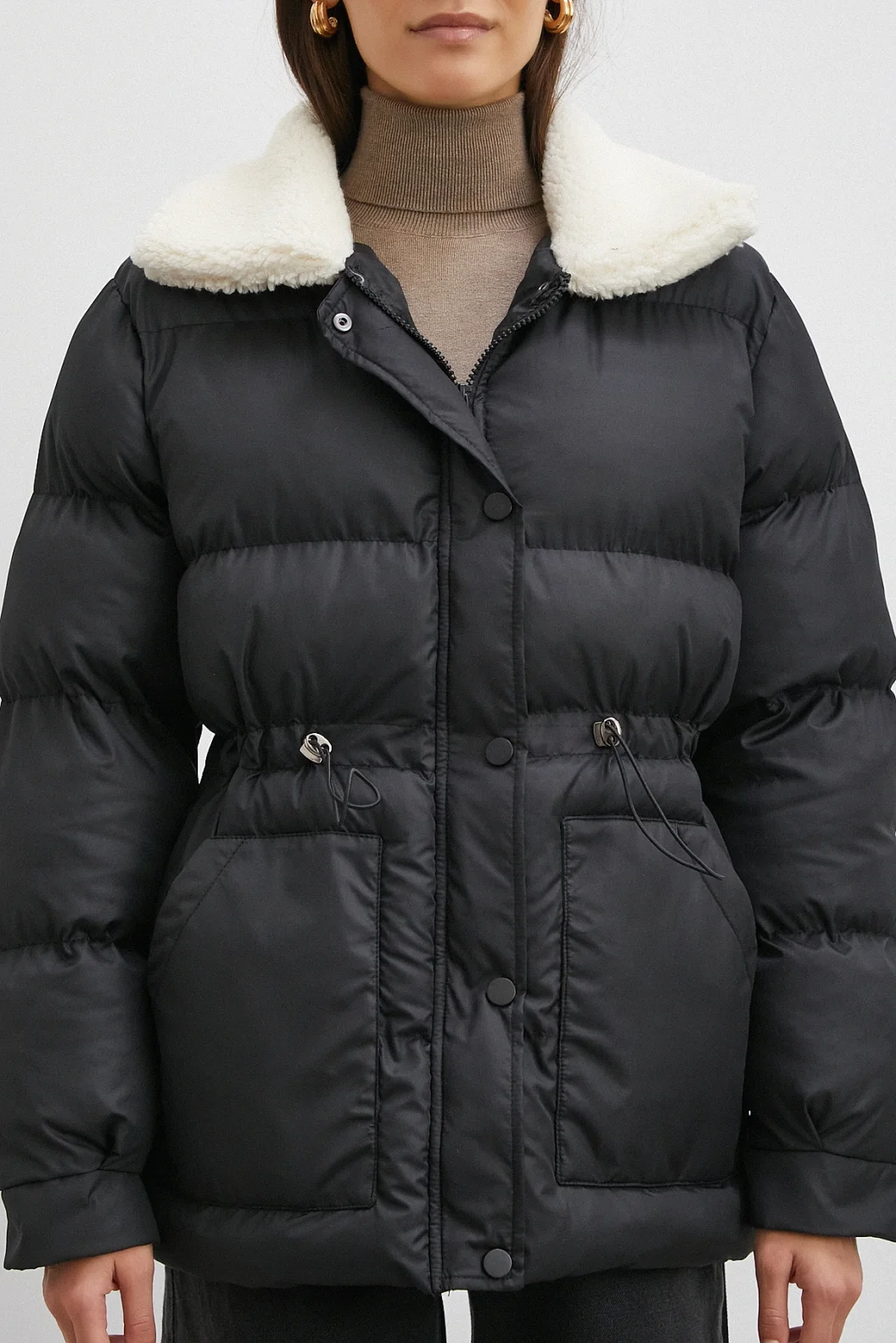 Kürk Yakalı Şişme Mont Siyah