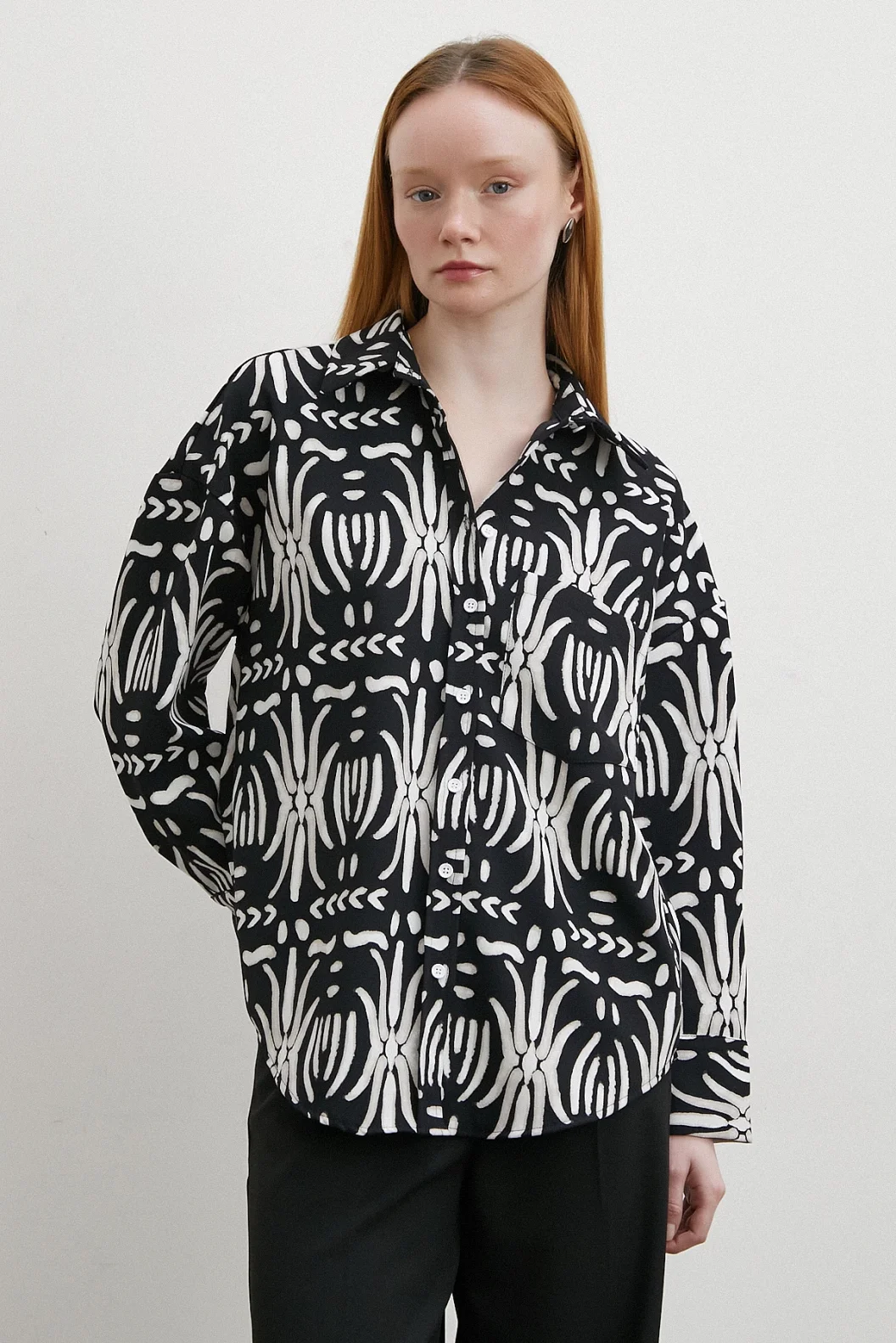 Crepe Contrast Patterned Shirt Black
