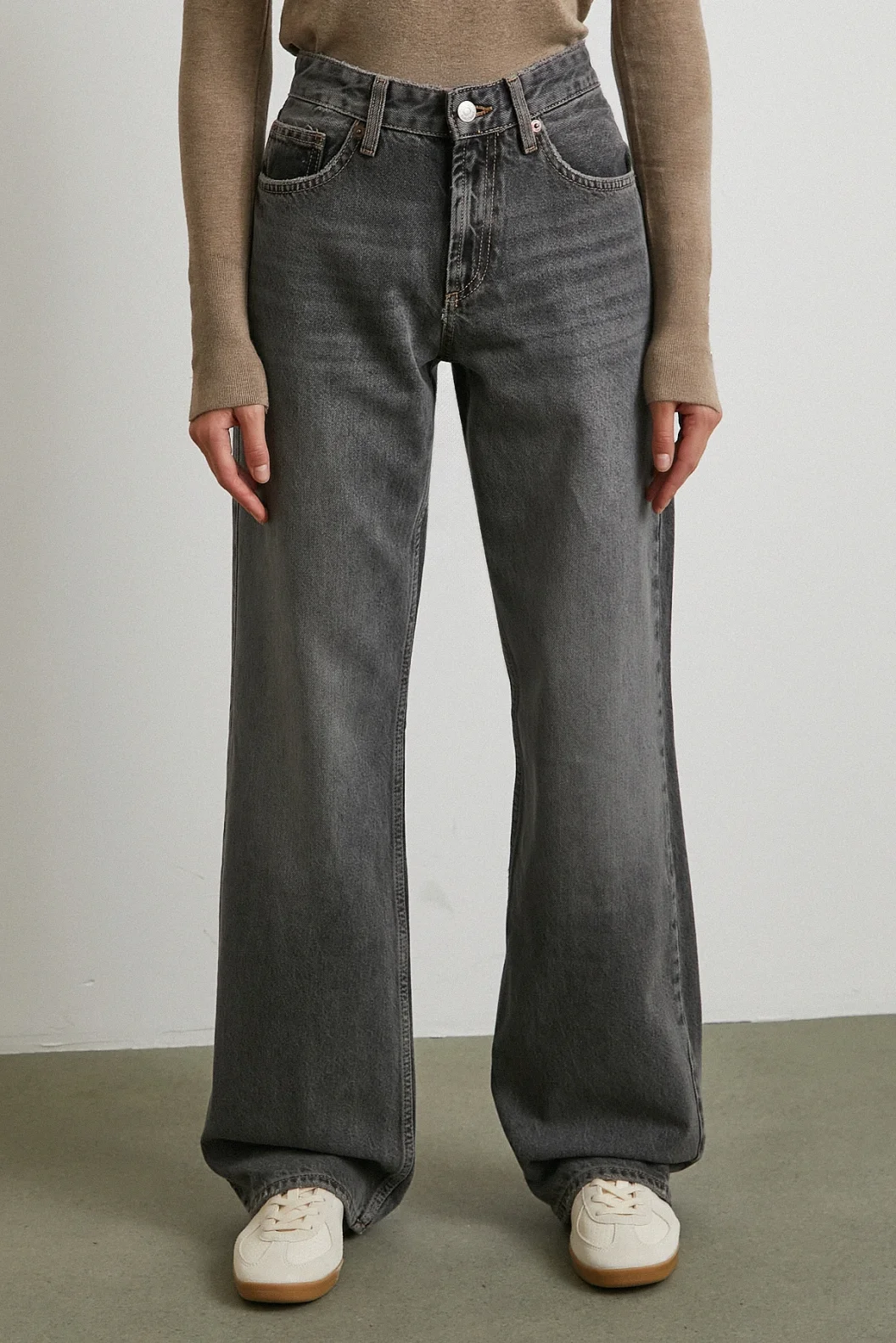 Beş Cepli Yüksek Bel Jean Gri