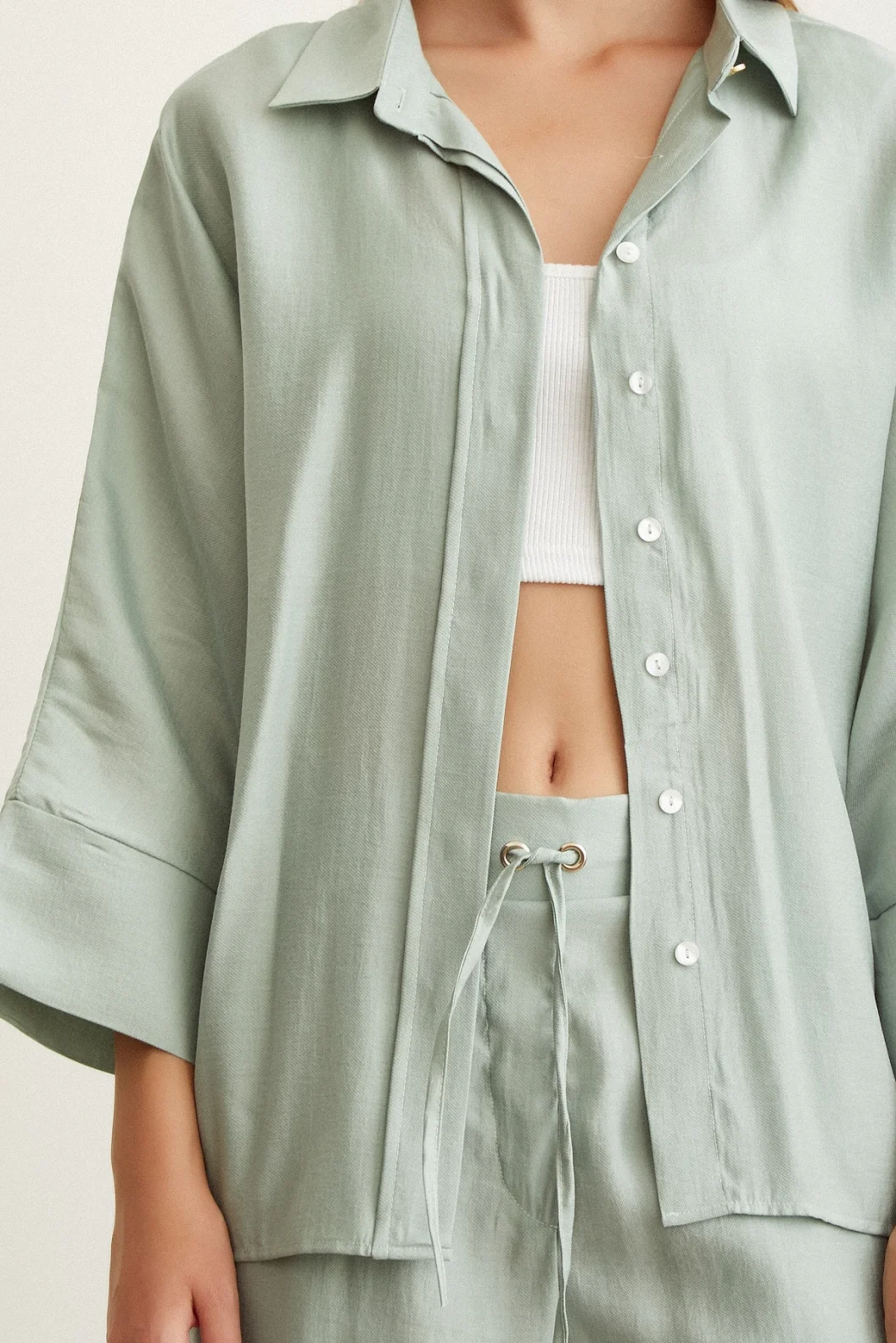 Bat Sleeve Linen Shirt Mint