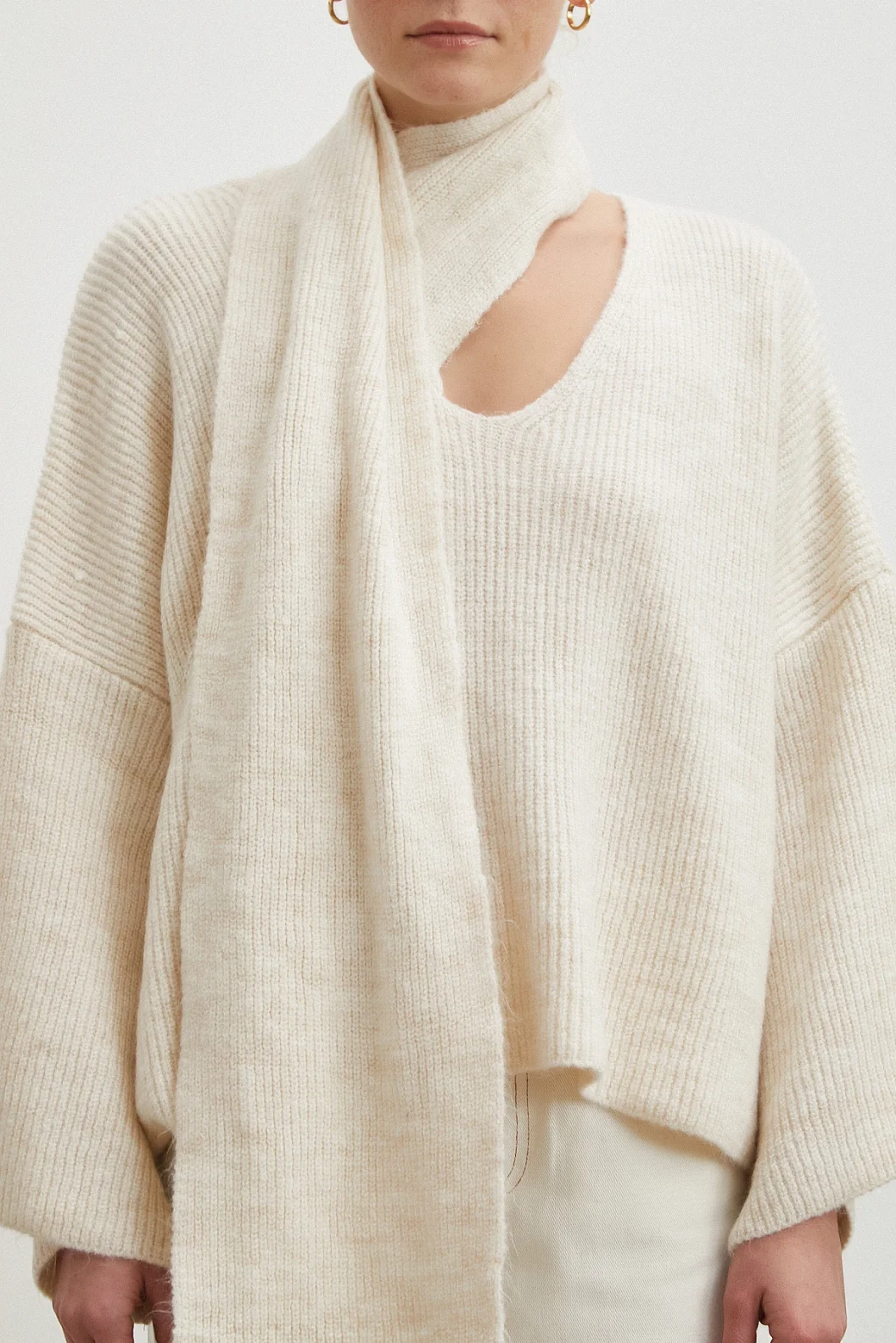 Fitilli Şal Yaka Kazak Ekru