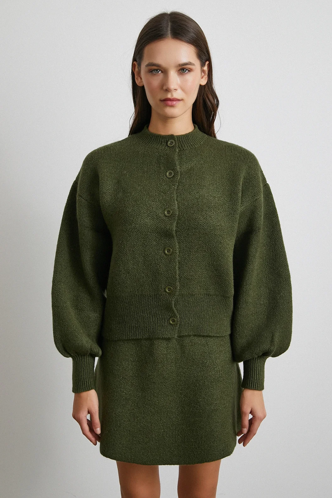 Hırka Etek Triko Takım Haki