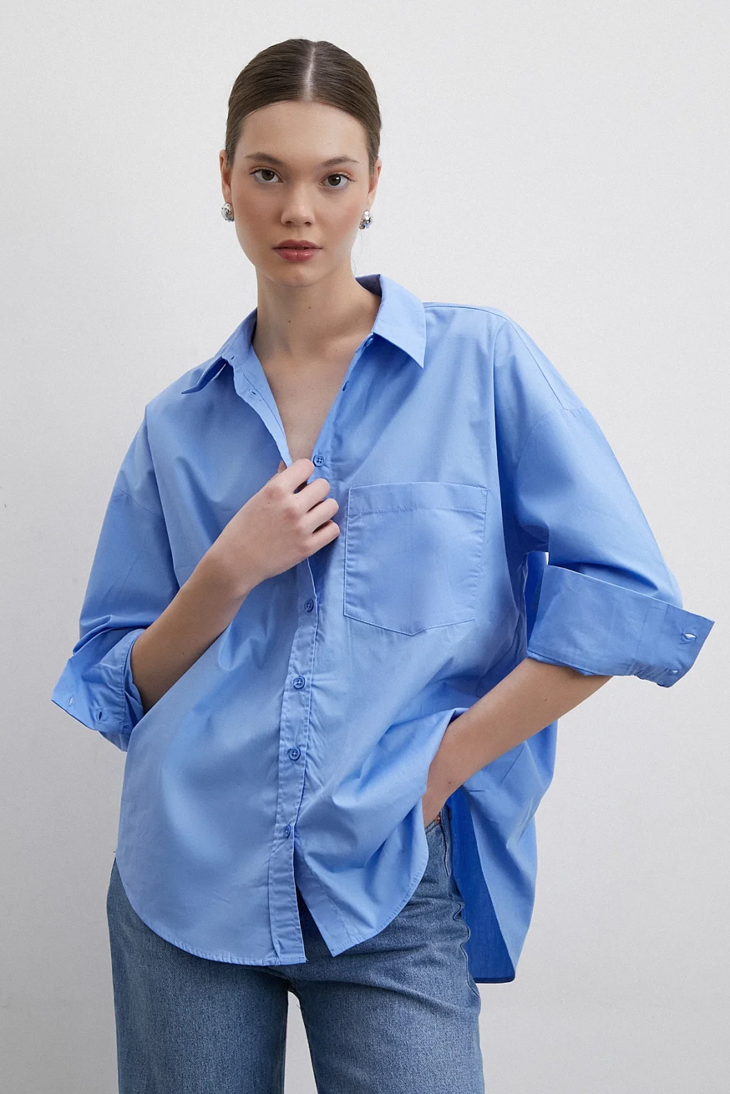 Oversized Cotton Shirt Blue