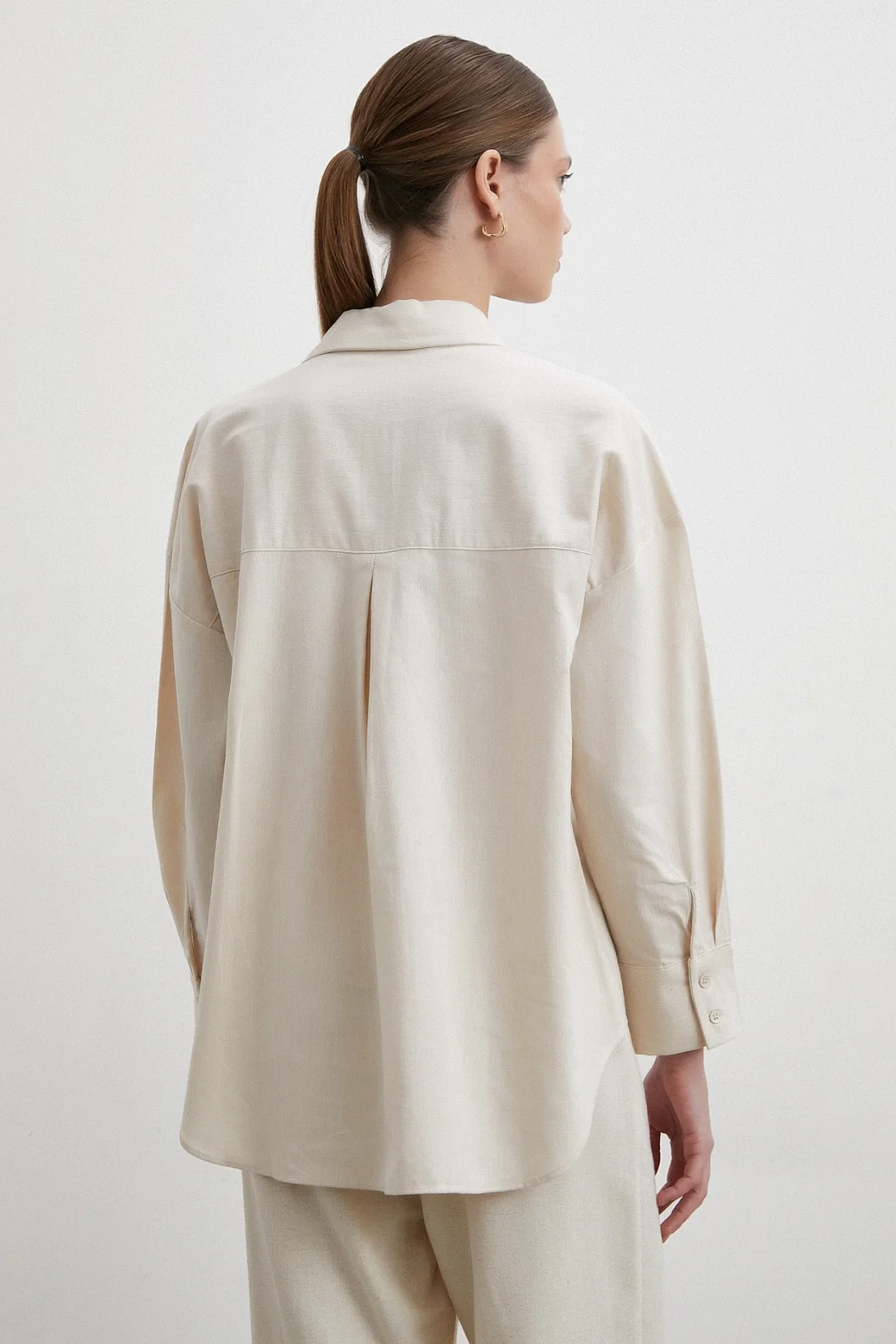 Leinenmischung Flowy Shirt Beige
