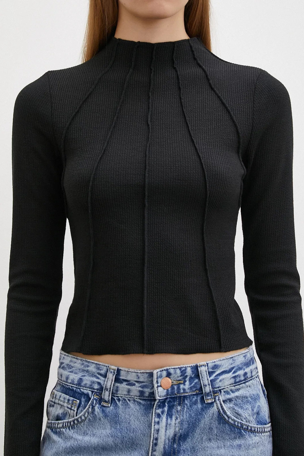 Önü Dikişli Bluz Siyah