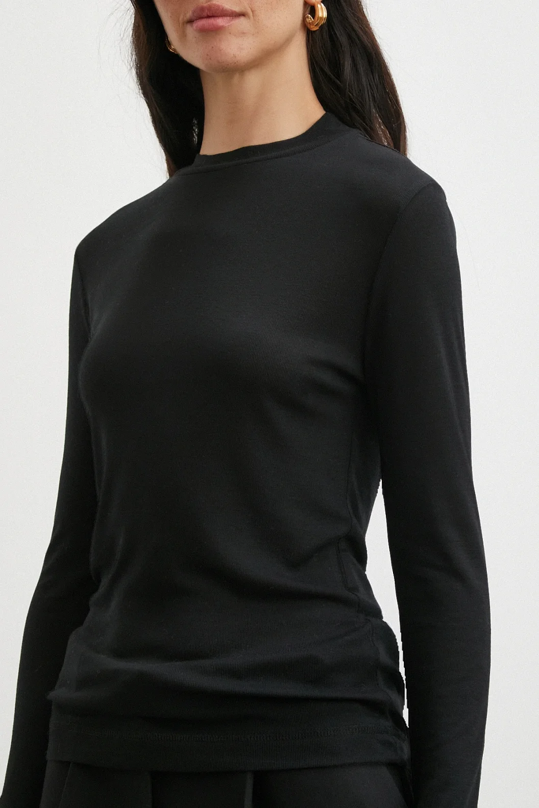 Bisiklet Yaka Uzun  Kol Bluz Siyah