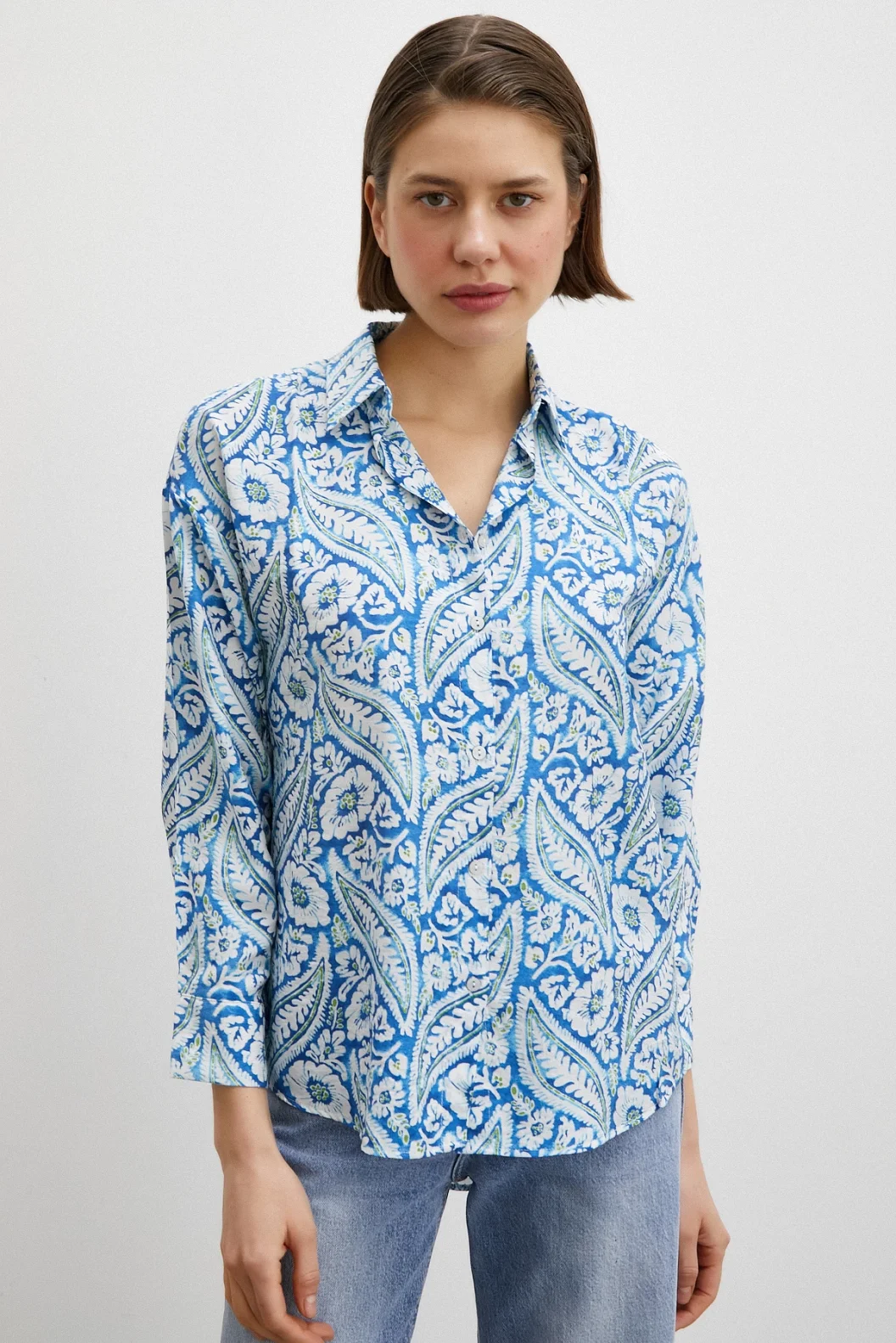 Schal Muster Modalhemd Blau