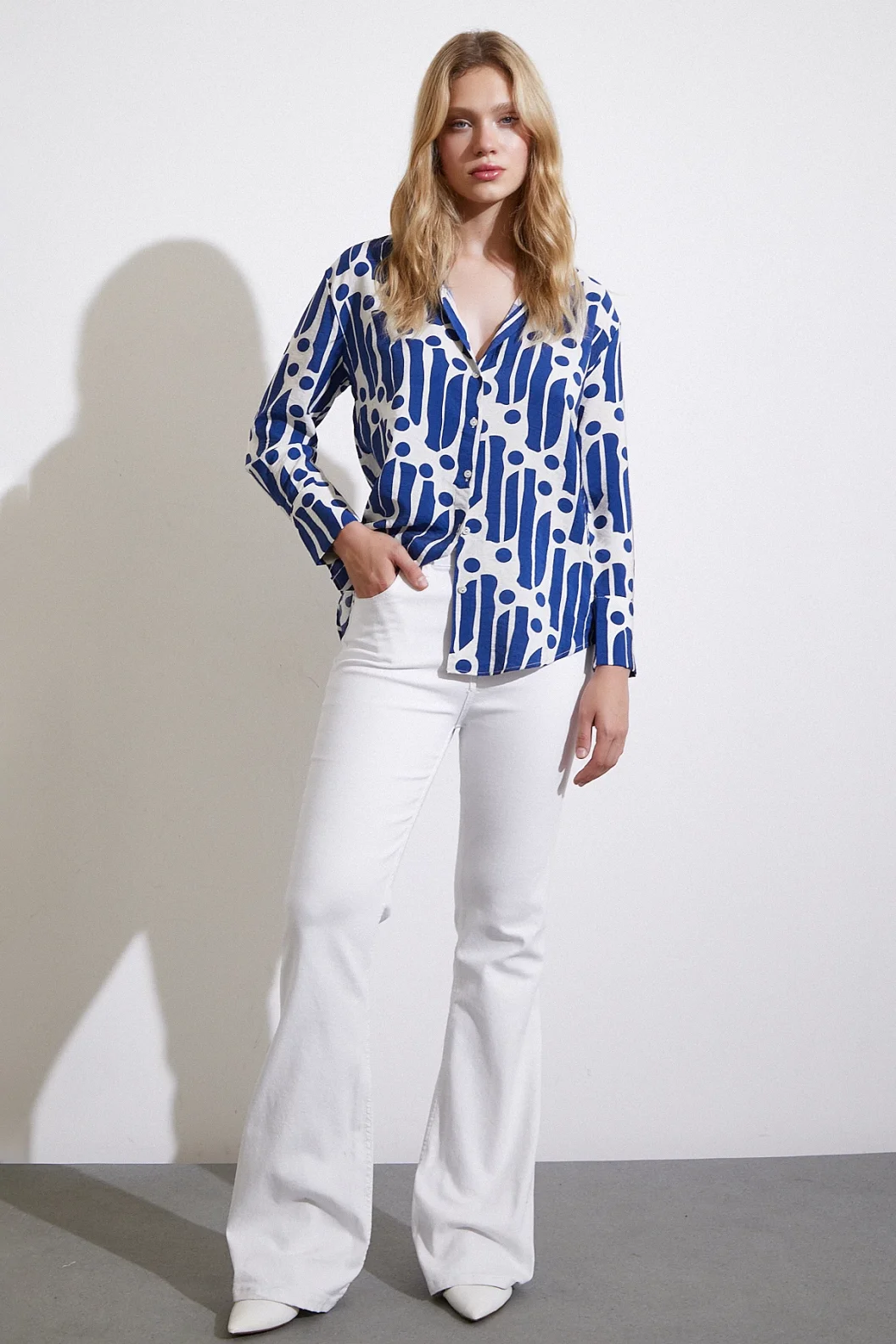Modern Pattern Modal Shirt Blue