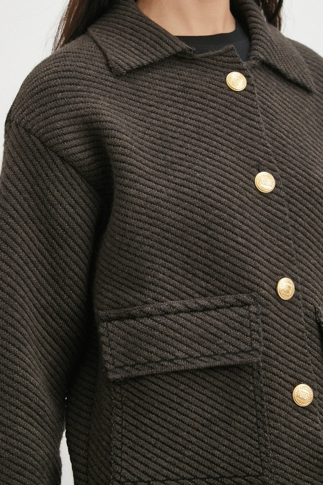 Polo Yaka Cepli Gold Düğmeli Ceket Kahve