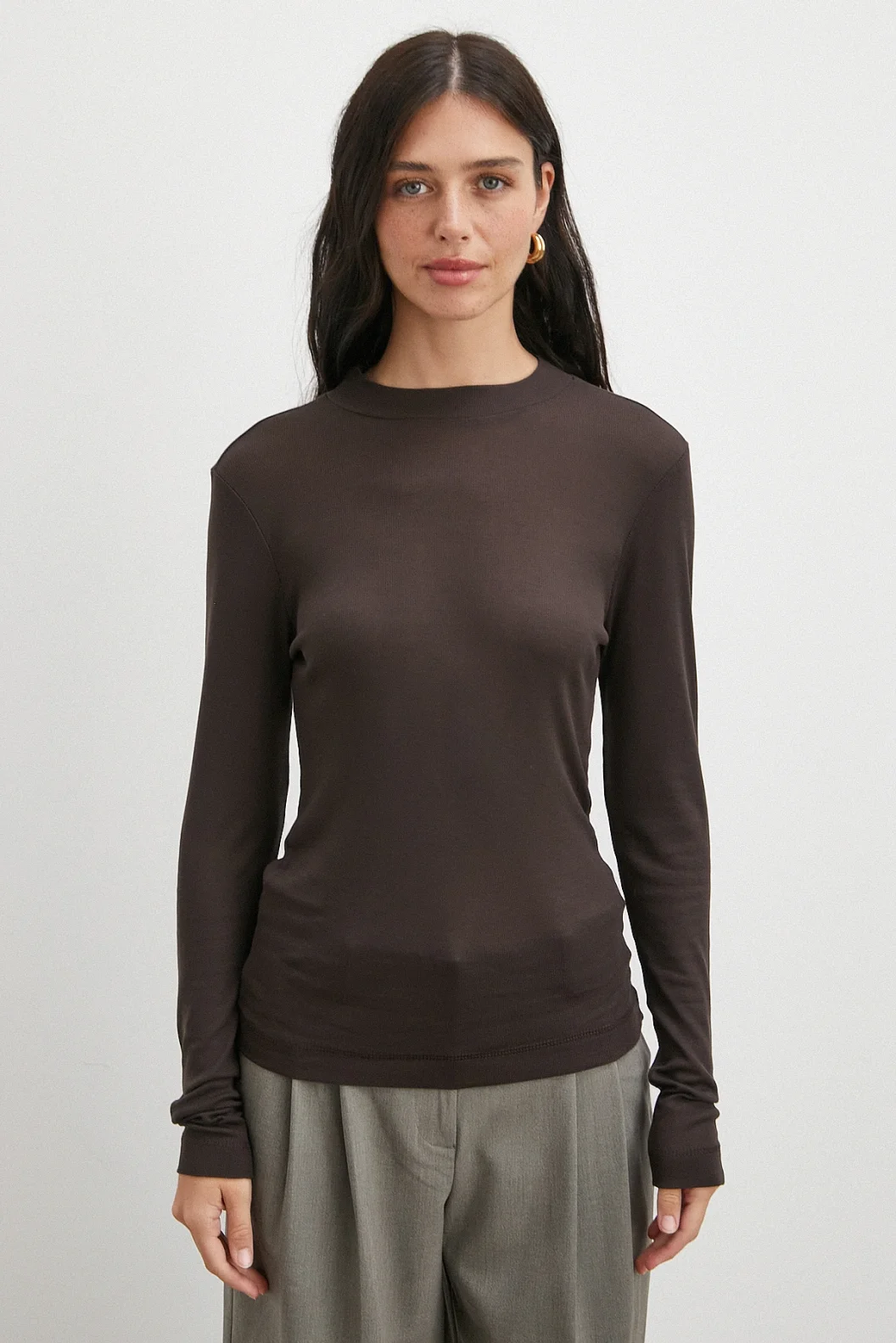 Bisiklet Yaka Uzun  Kol Bluz Kahve