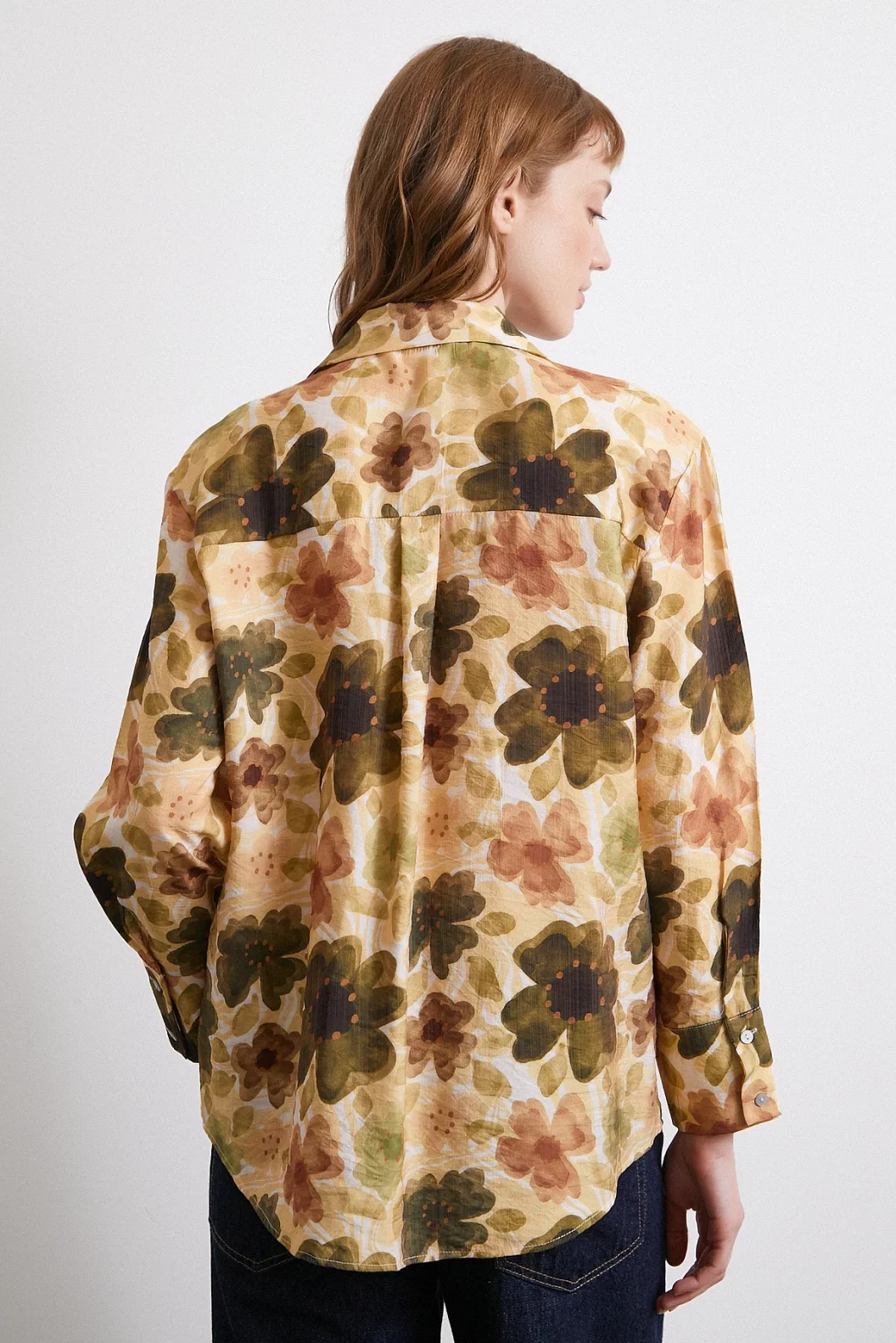 Floral Voile Shirt Khaki