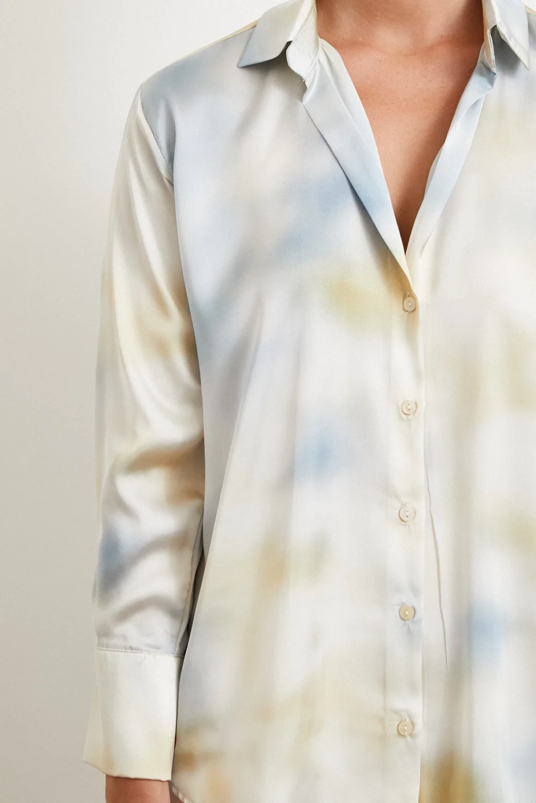 Ebruli Desen Saten GömleK Buz Mavisi