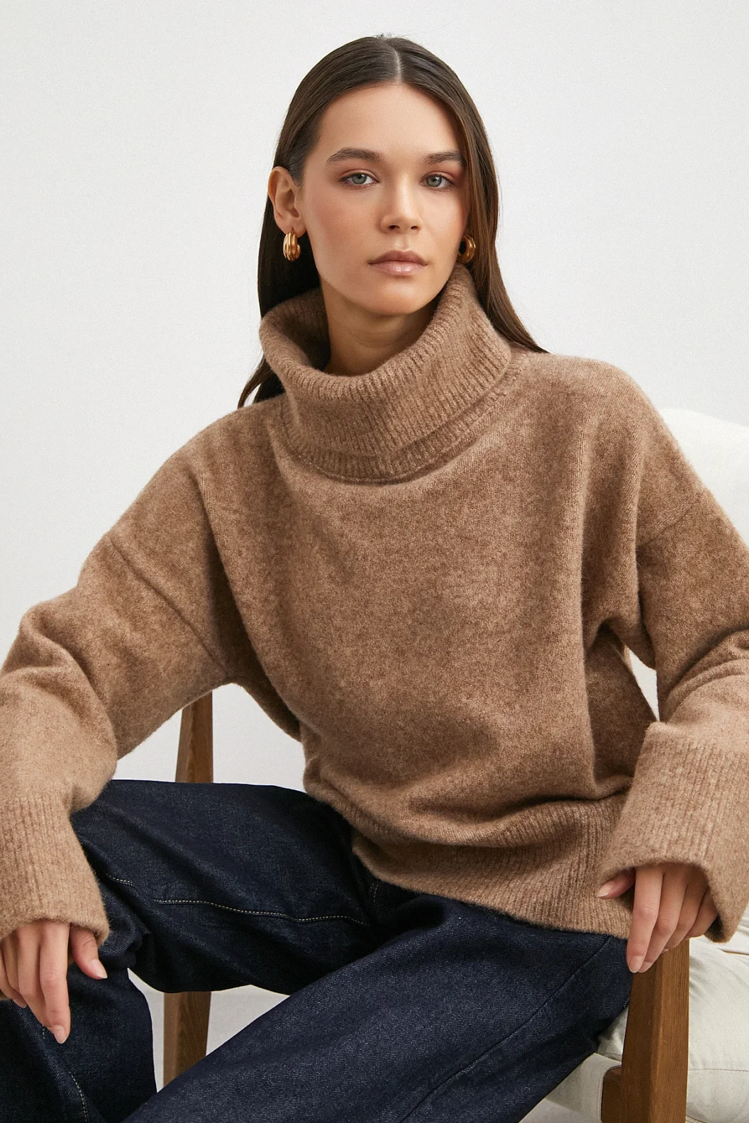 Balıkçı Yaka Uzun Kollu Kazak Vizon