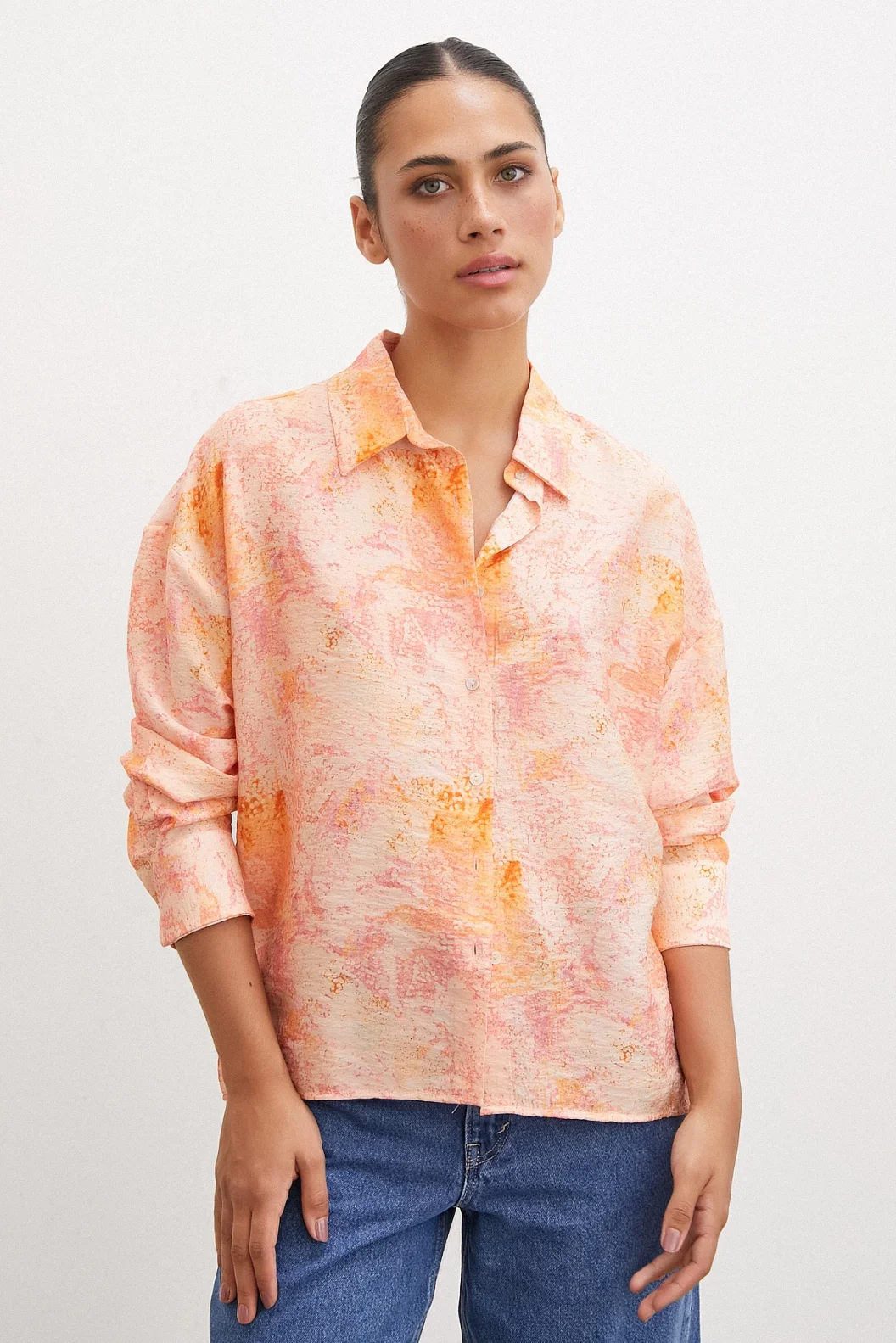 قميص مودال بنقشة قطرة الندى باللون البرتقالي