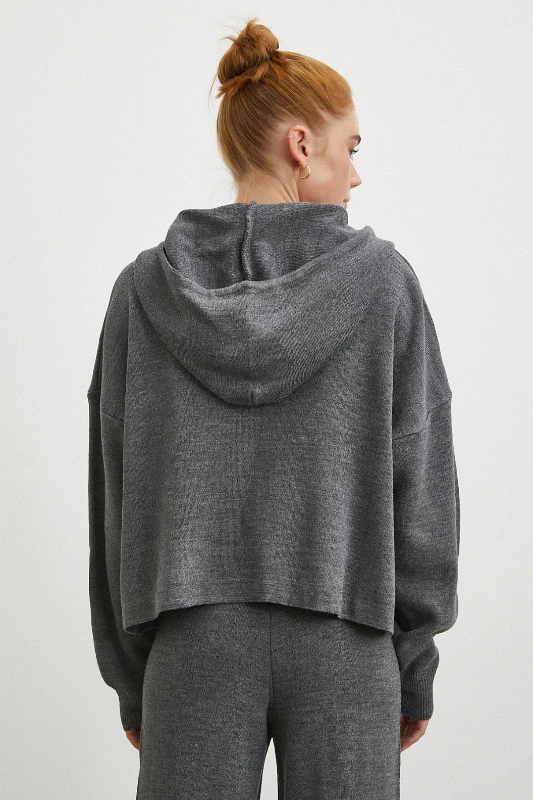 Çift Fermuarlı Kapüşonlu Pantolonlu Takım Gri