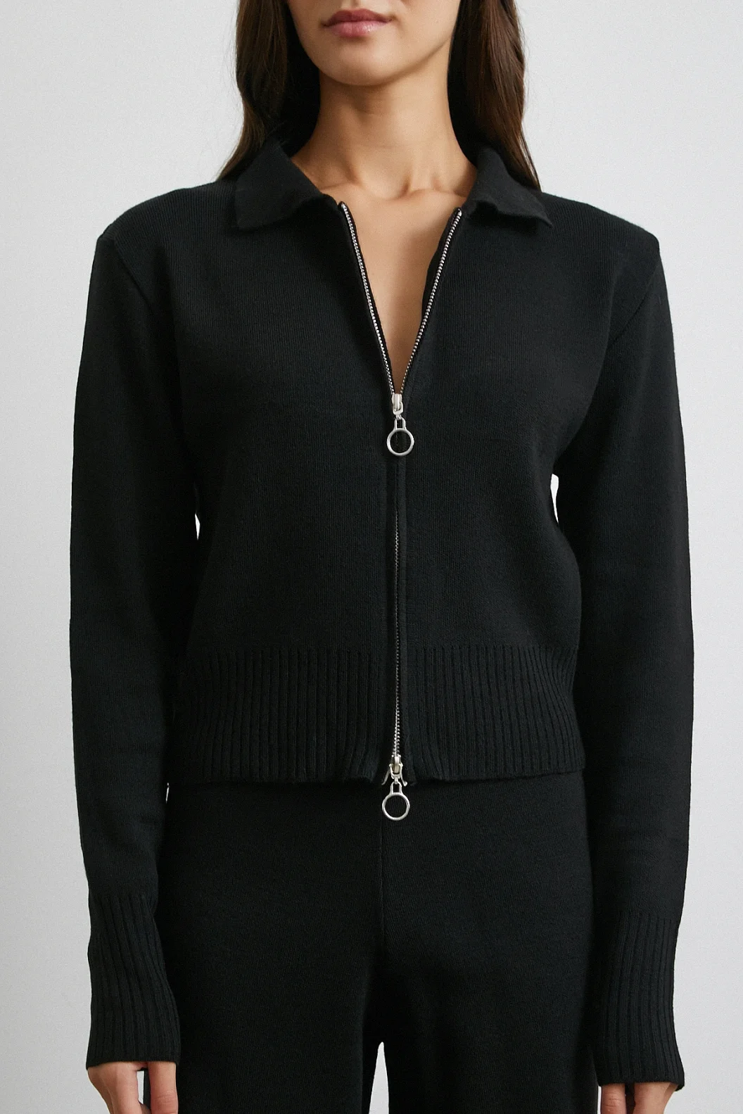 Çift Fermuarlı Hırka Takım Siyah